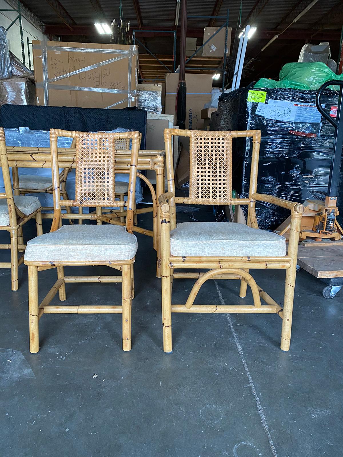 Mid-20th Century Bamboo Dining Table Set with 6 Rattan Dining Chairs For Sale 2