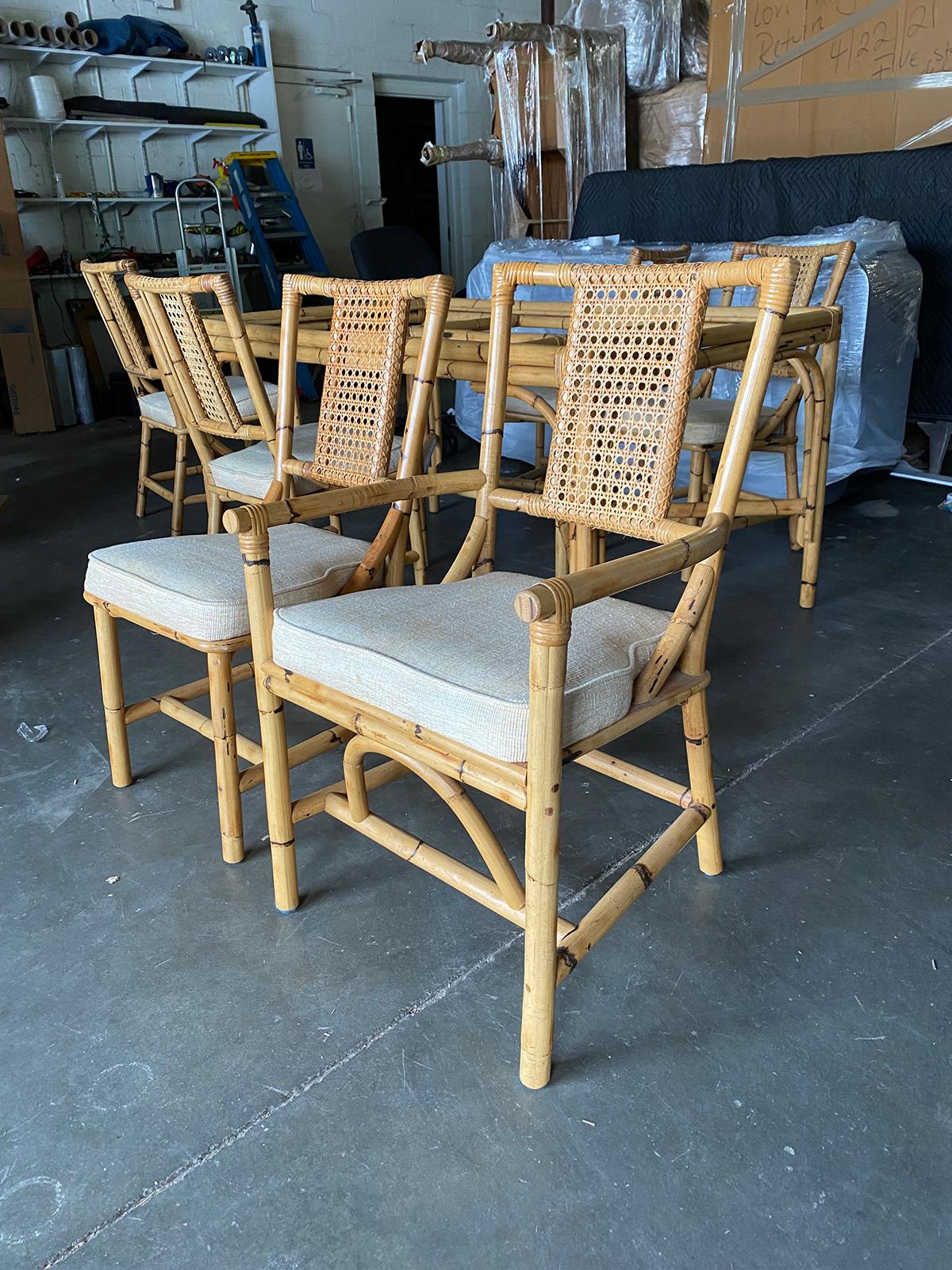 Mid-20th Century Bamboo Dining Table Set with 6 Rattan Dining Chairs For Sale 3