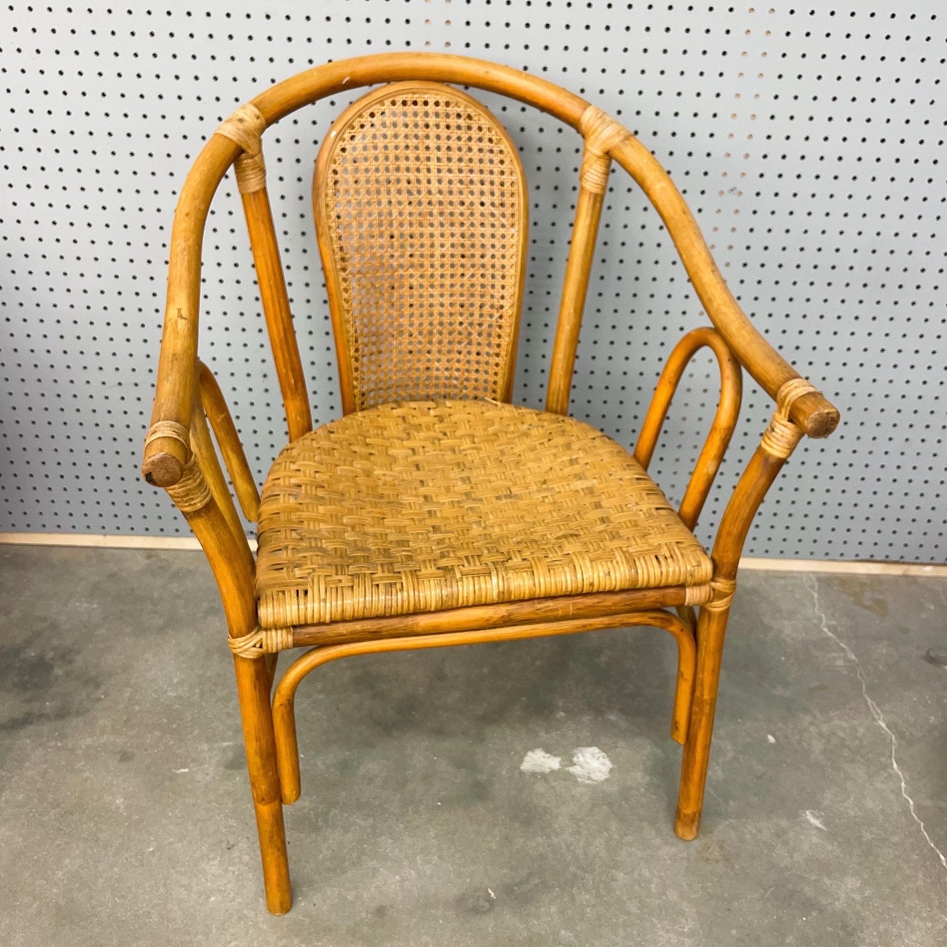 Mid 20th Century Bamboo Rattan Dining Chairs With Cane Inset Back - Set of 4 In Good Condition For Sale In Cookeville, TN