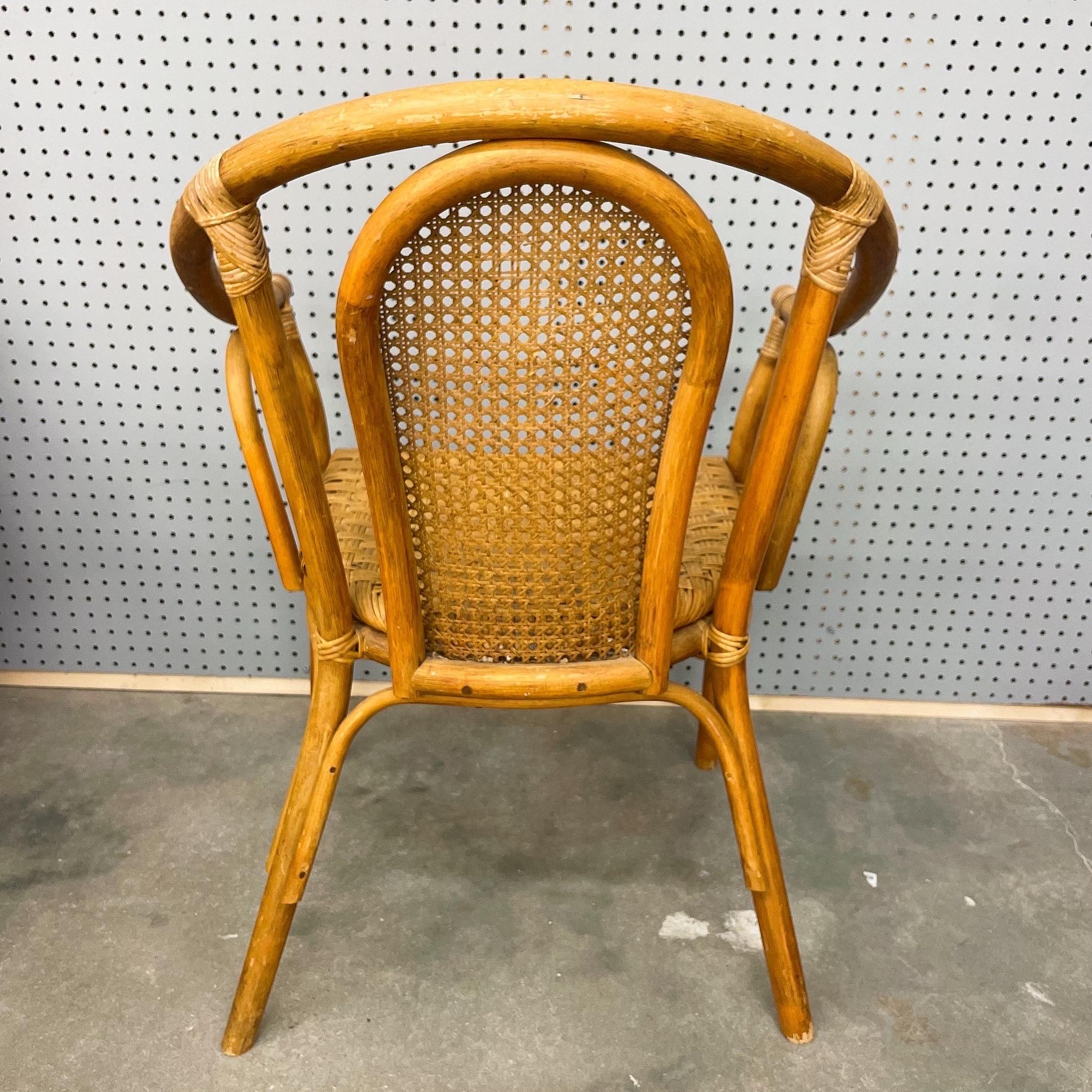 Mid 20th Century Bamboo Rattan Dining Chairs With Cane Inset Back - Set of 4 For Sale 1
