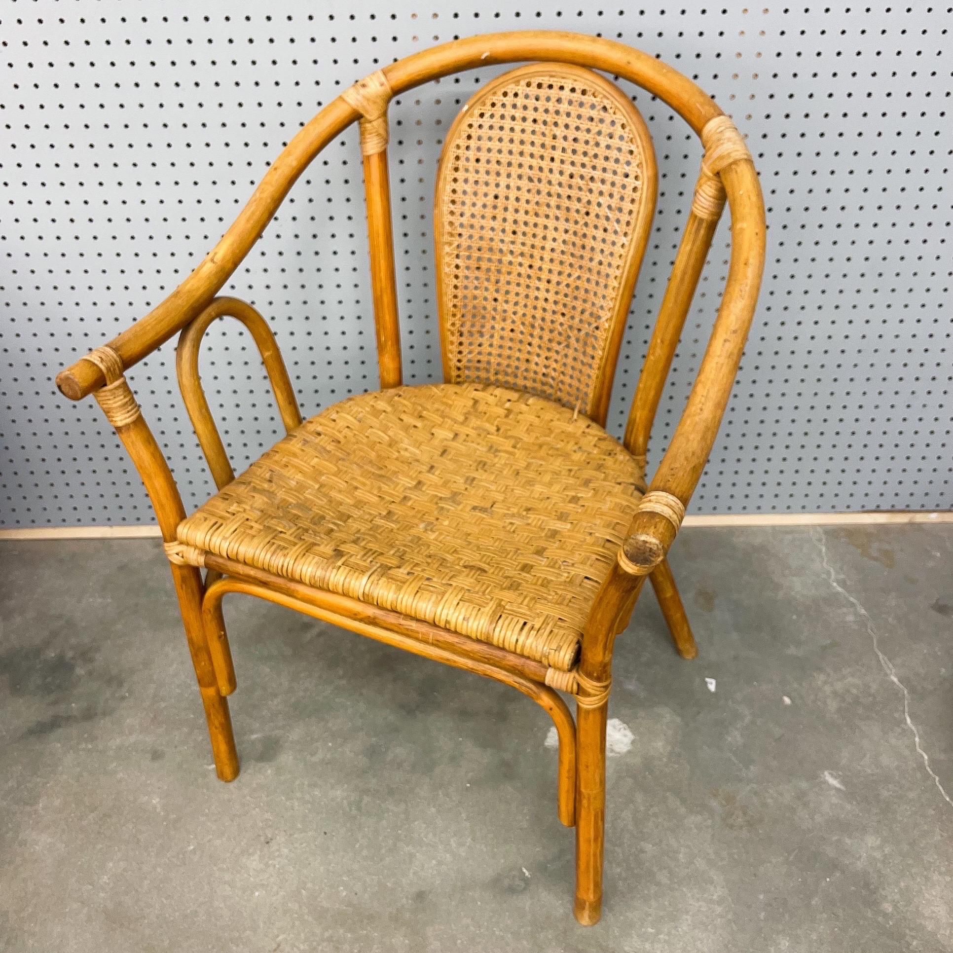 Mid 20th Century Bamboo Rattan Dining Chairs With Cane Inset Back - Set of 4 For Sale 2