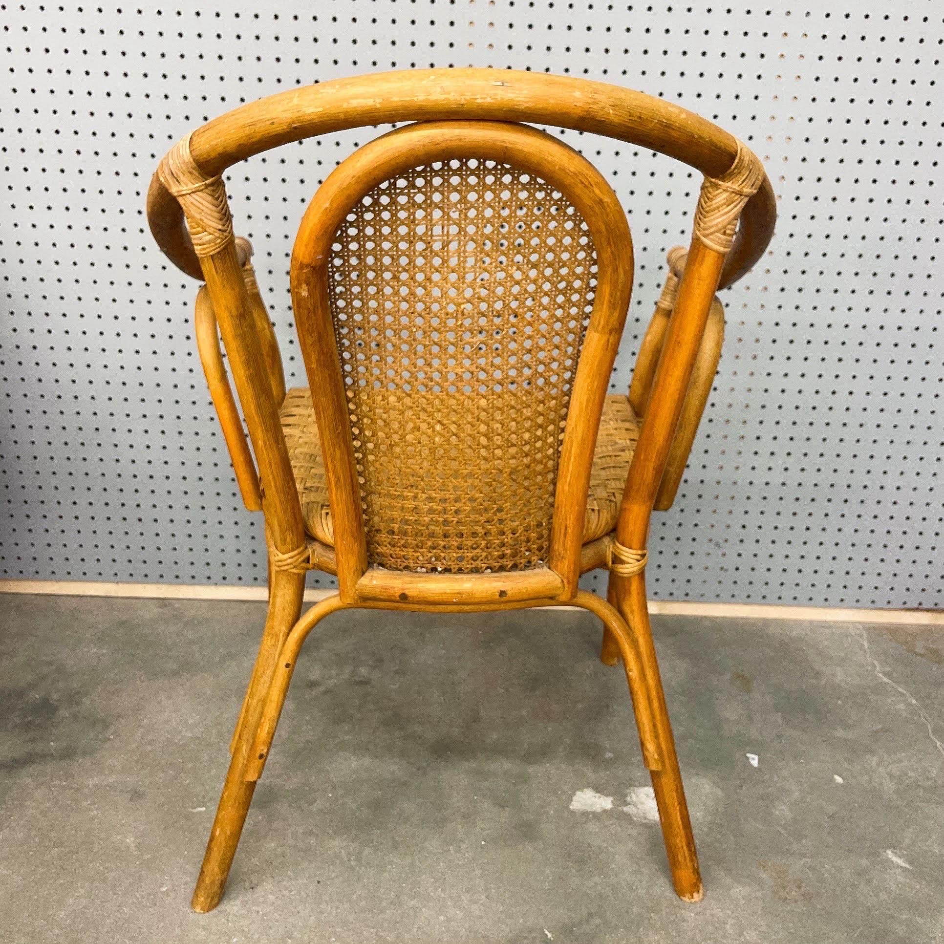 Mid 20th Century Bamboo Rattan Dining Chairs With Cane Inset Back - Set of 4 For Sale 3