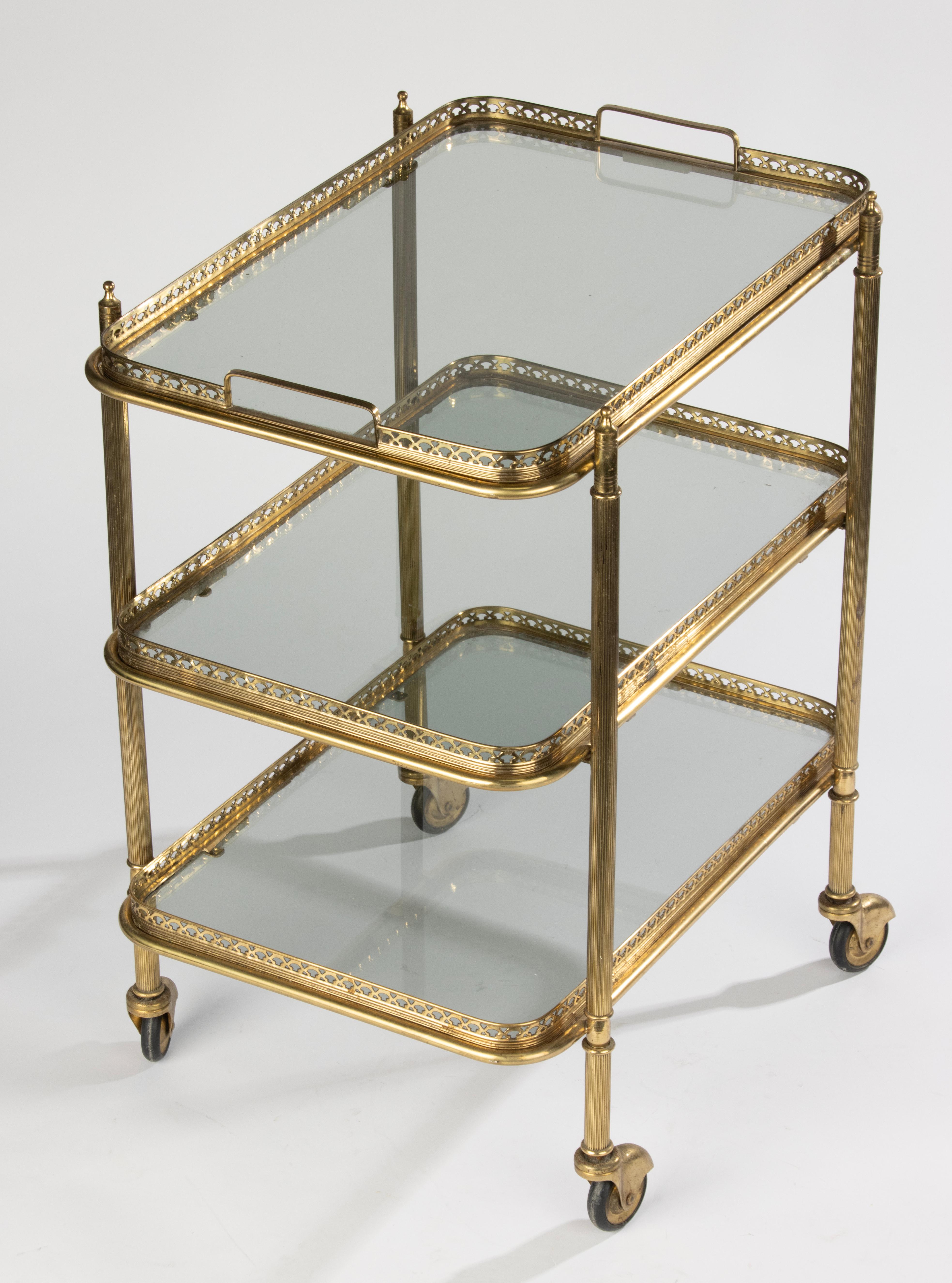 Mitte 20. Jahrhundert - Barwagen - Messing und Glas im Angebot 5