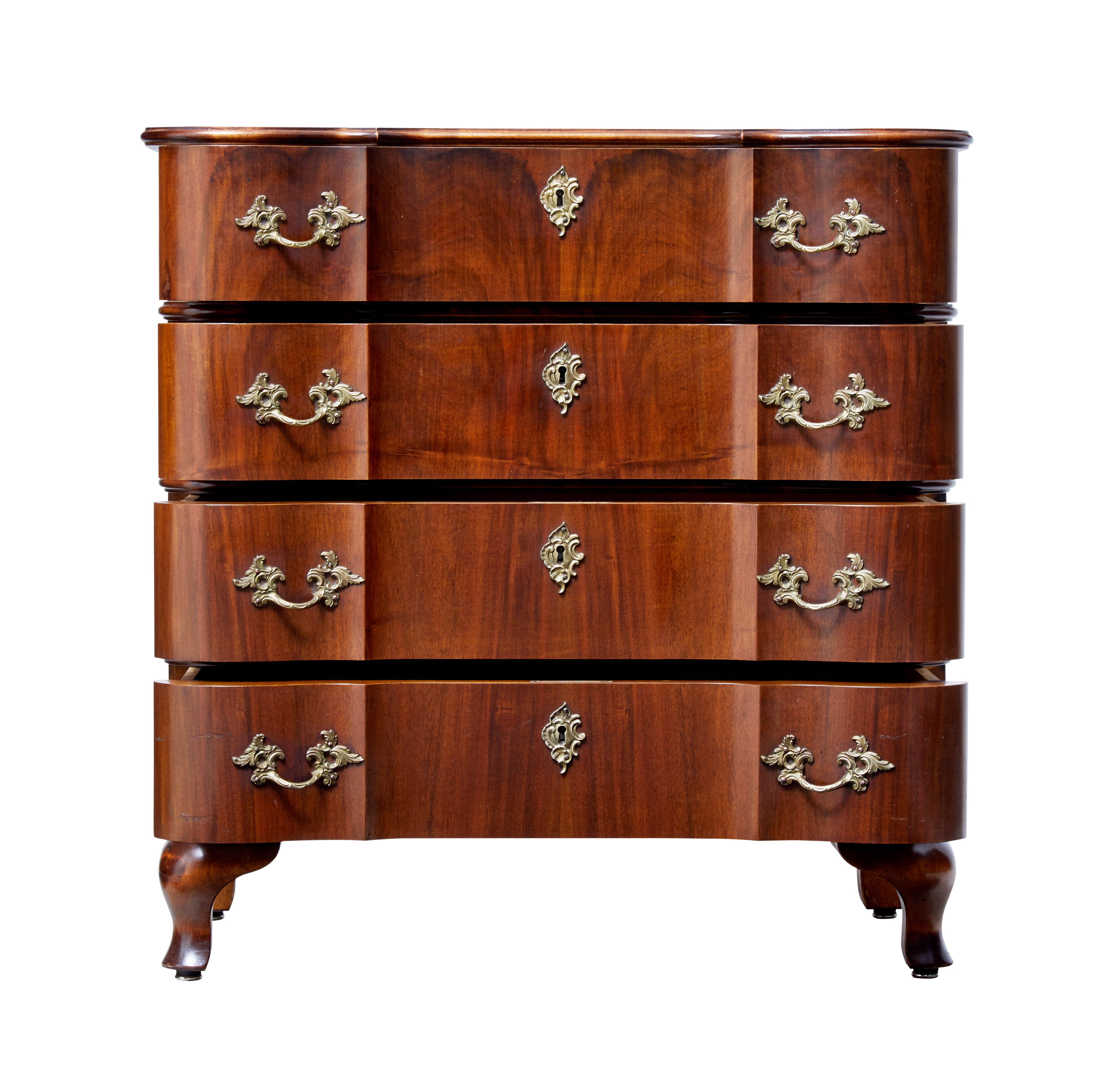 Danish Mid-20th Century Baroque Inspired Walnut Chest of Drawers