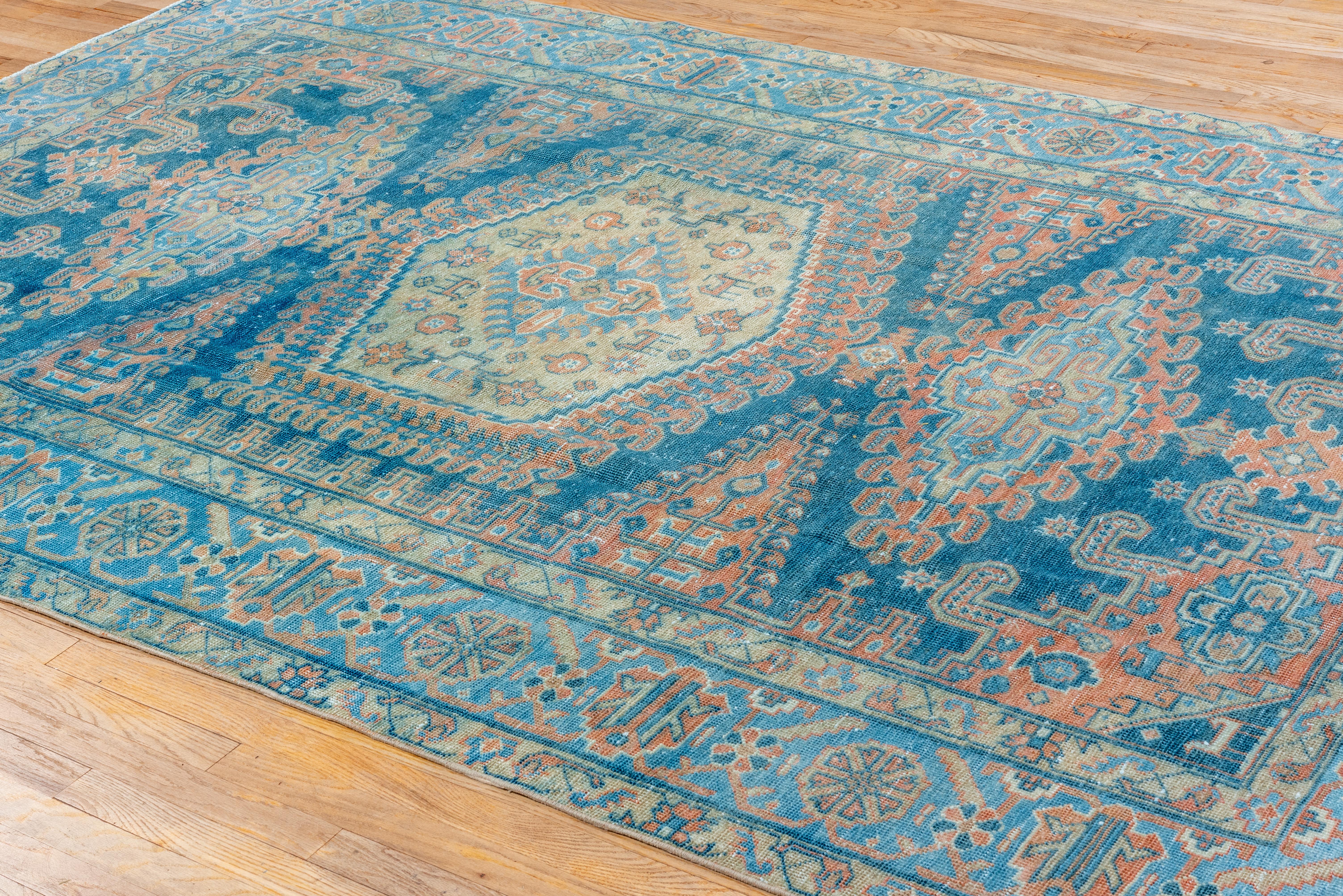 Tribal Mid 20th Century , Beautiful Antique Persian Veece Carpet, Blue and Salmon Tones For Sale