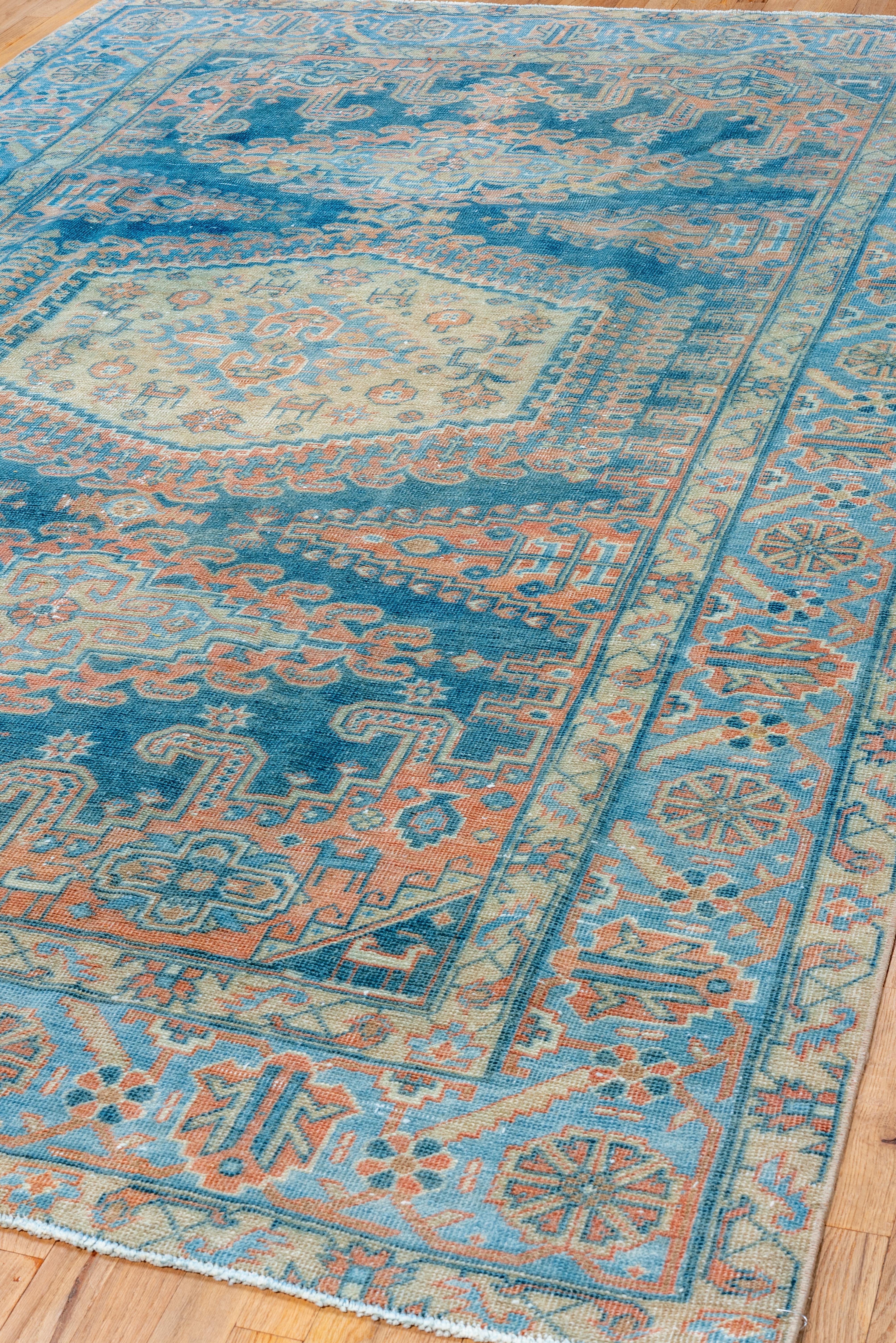 Hand-Knotted Mid 20th Century , Beautiful Antique Persian Veece Carpet, Blue and Salmon Tones For Sale