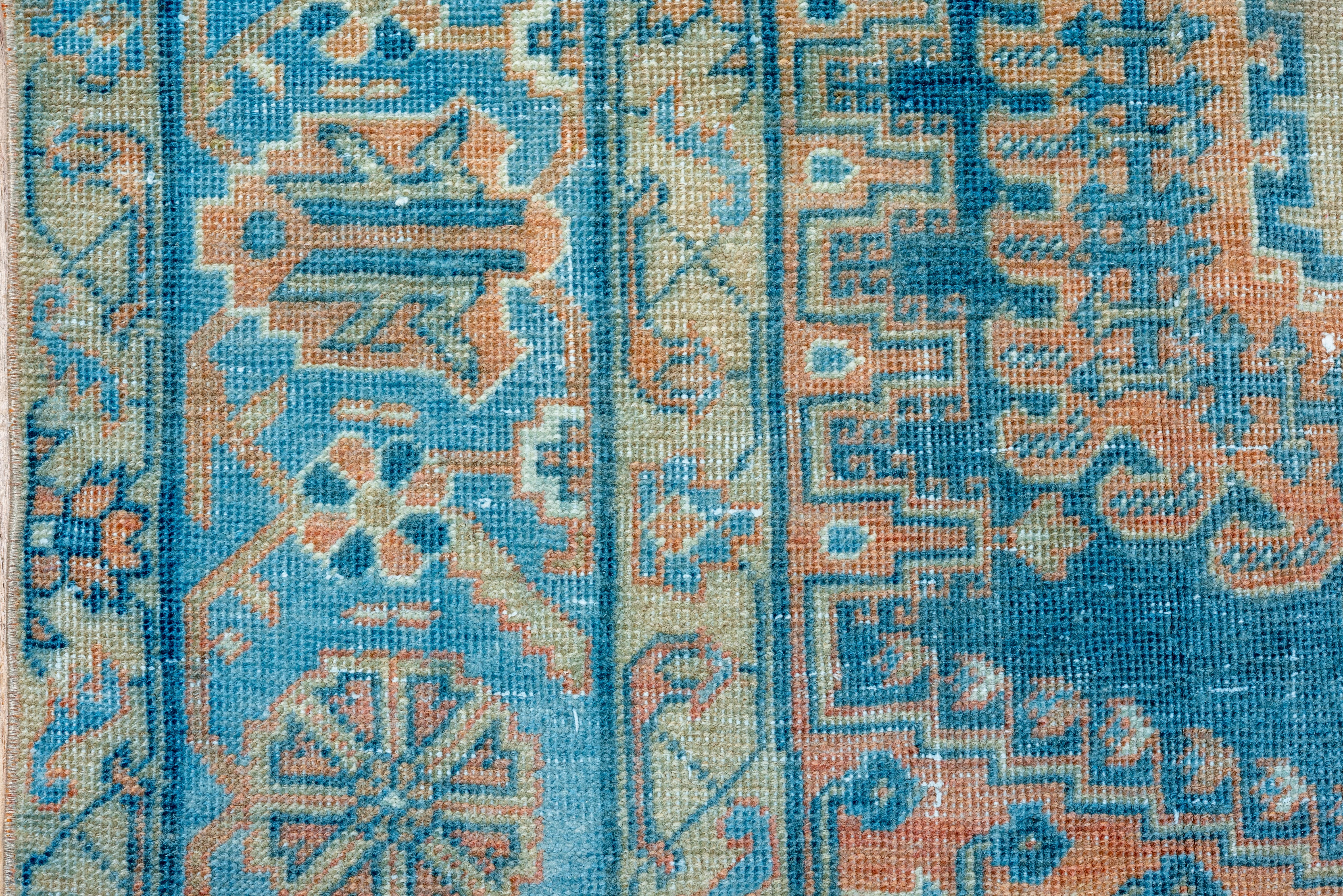 Wool Mid 20th Century , Beautiful Antique Persian Veece Carpet, Blue and Salmon Tones For Sale