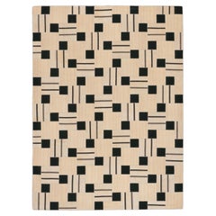 Tapis vintage kilim à motifs géométriques, beige et noir, datant du milieu du XXe siècle