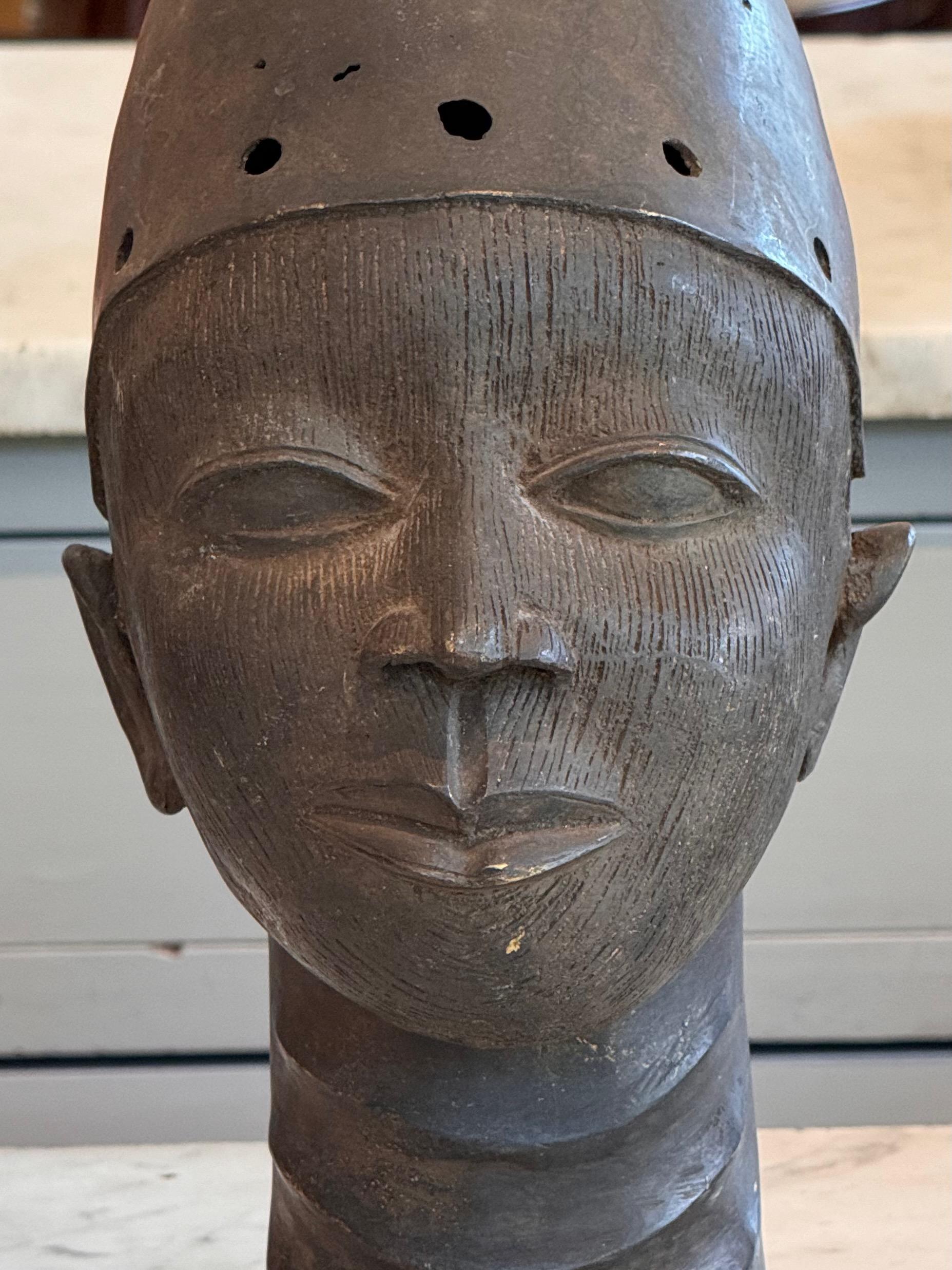 Mid 20th Century Benin Style Head Sculpture In Good Condition In Charlottesville, VA