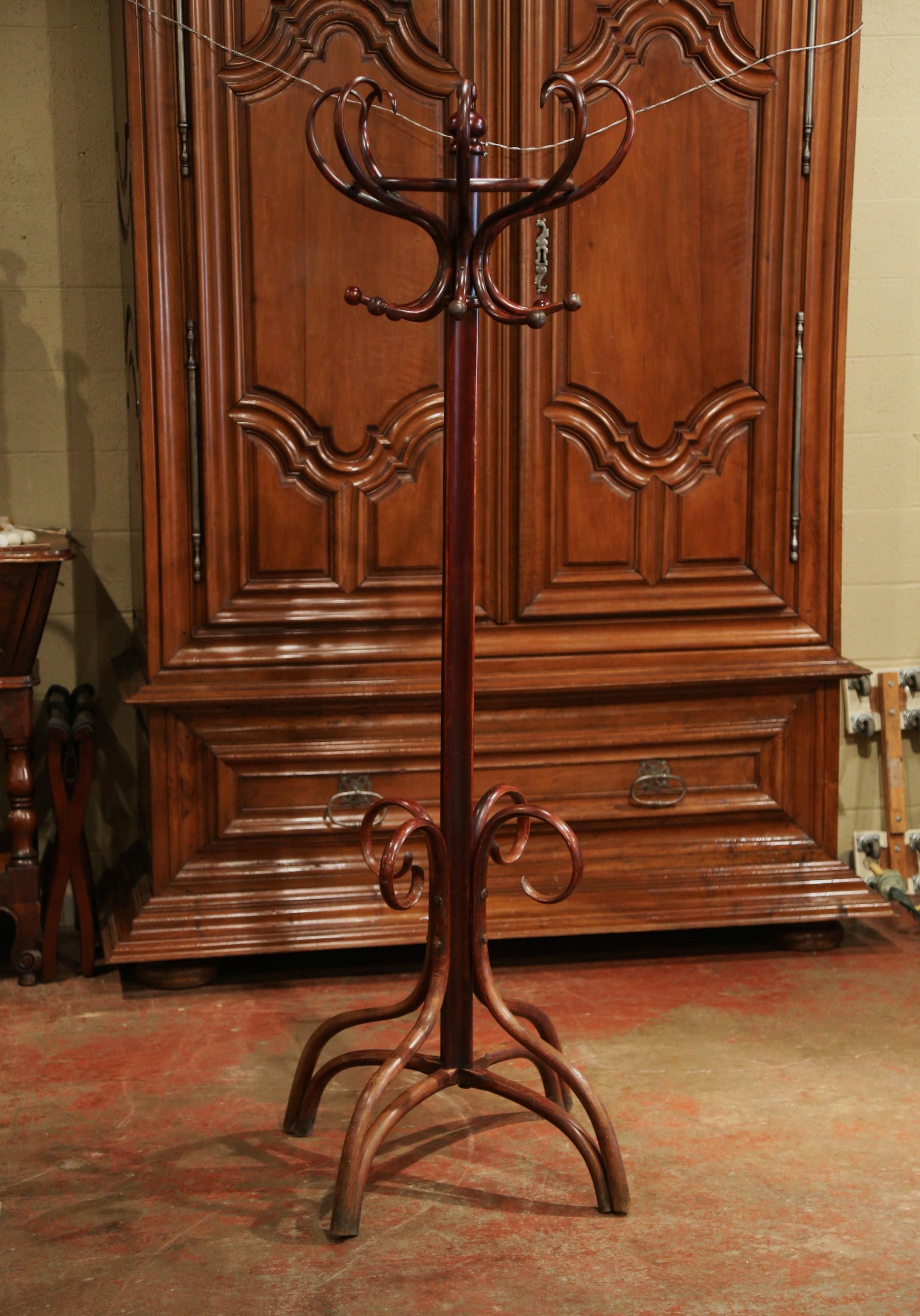 Hand-Carved Mid-20th Century French Bentwood Swivel Coat Stand Thonet Style
