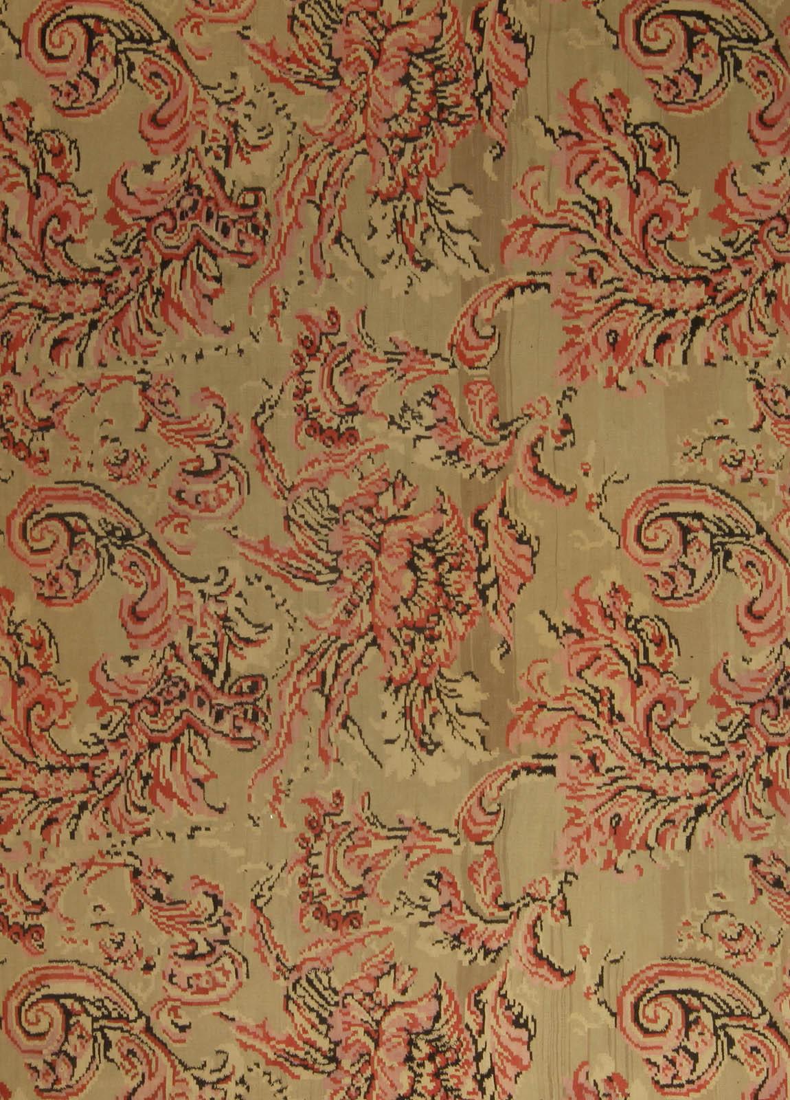 Mid-20th Century Bessarabian beige, pink, brown bold botanic handmade wool rug
Size: 9'9