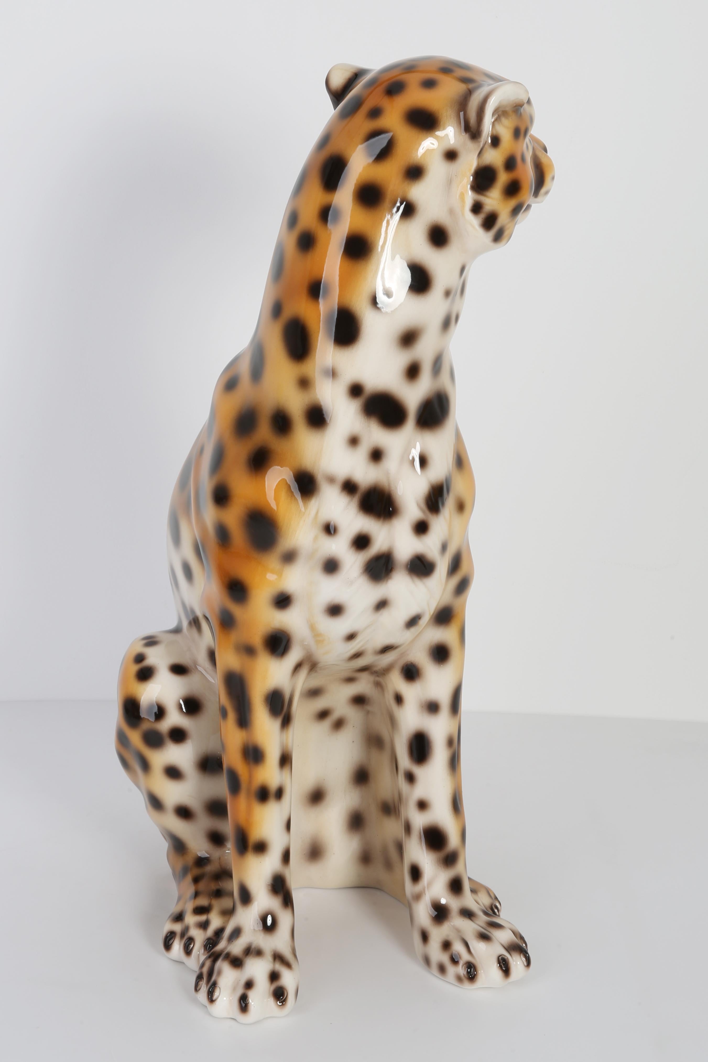 Mid 20th Century Big Rare Ceramic Leopard Decorative Sculpture, Italy, 1960s 3