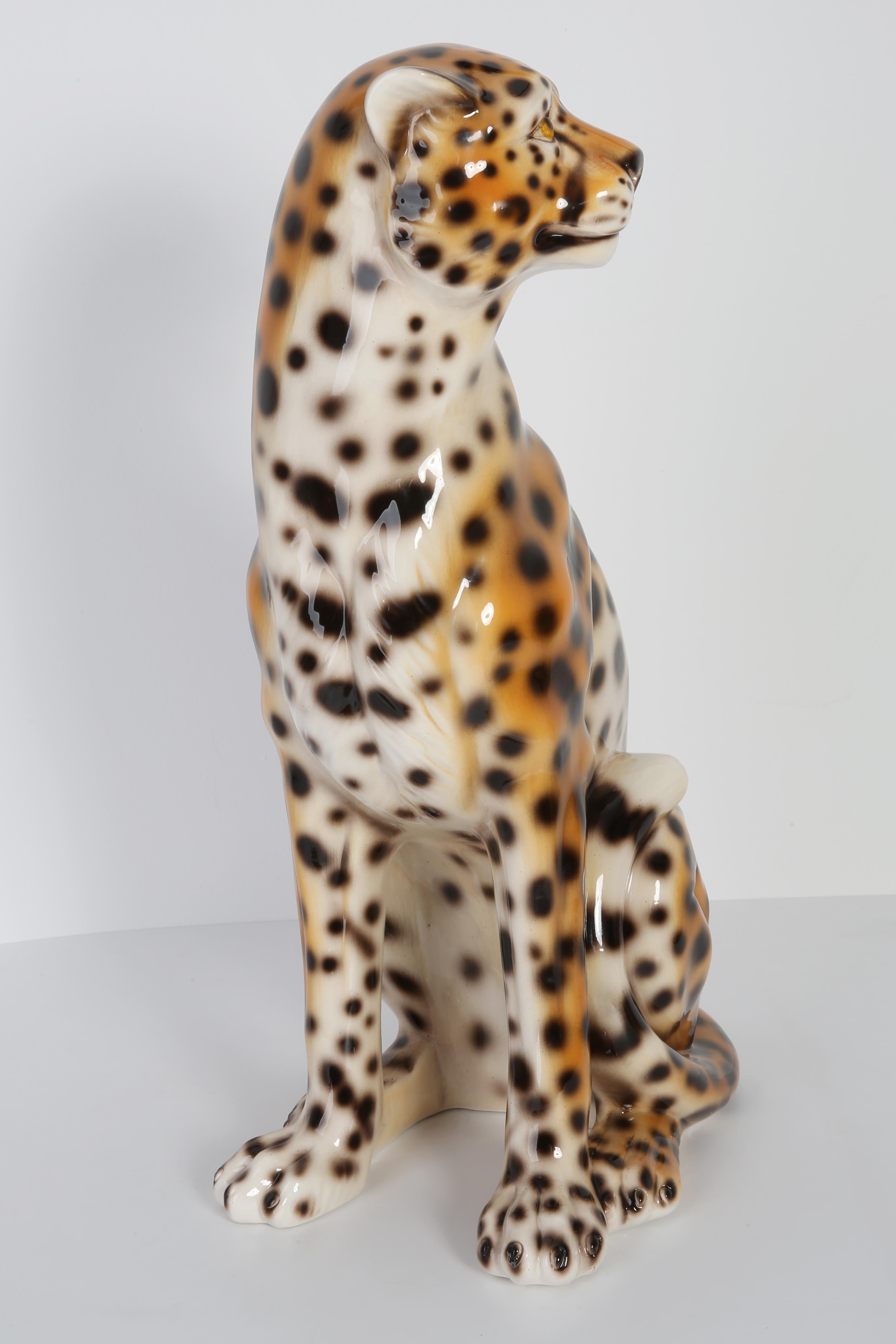 Mid 20th Century Big Rare Ceramic Leopard Decorative Sculpture, Italy, 1960s 4