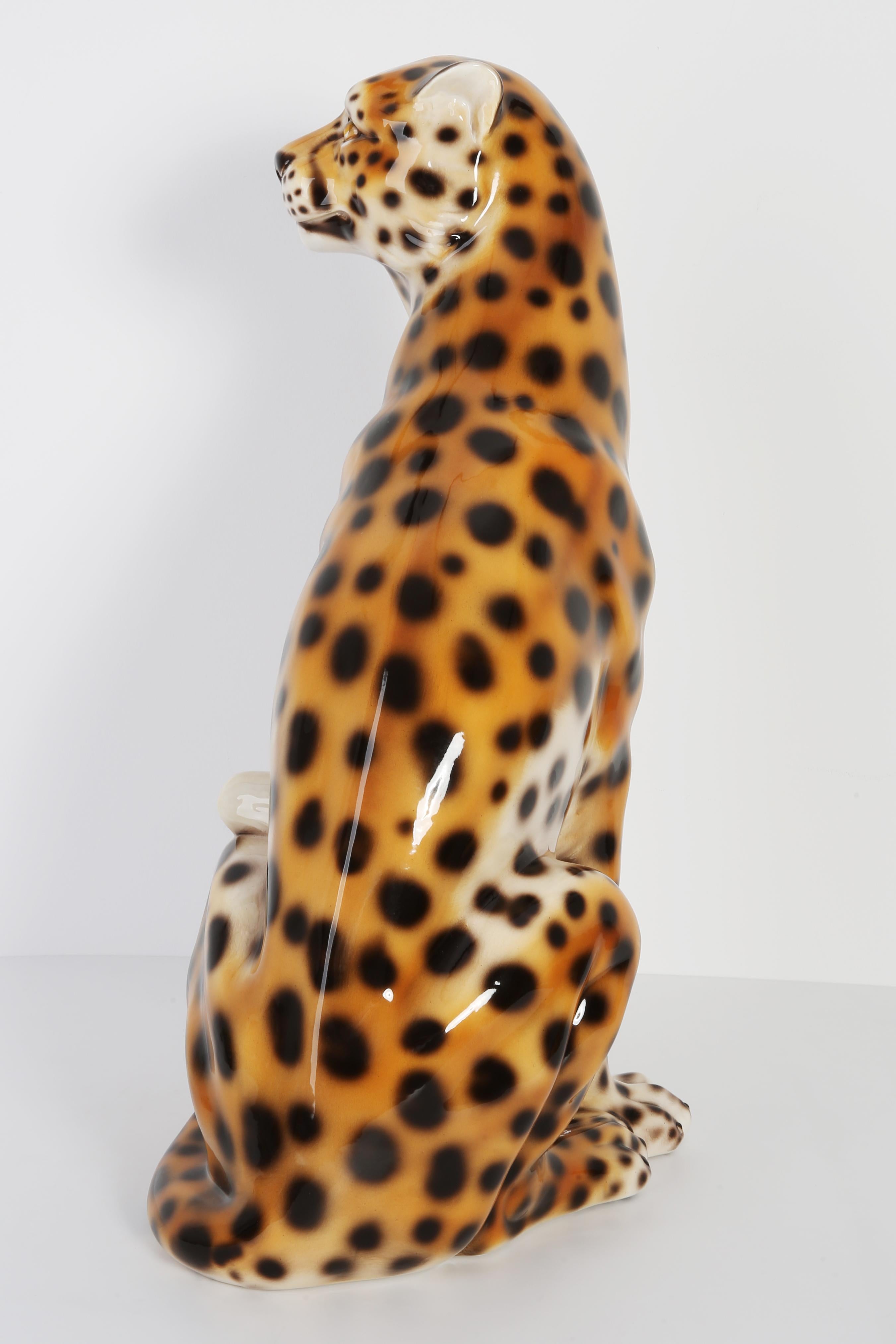 Mid-Century Modern Mid 20th Century Big Rare Ceramic Leopard Decorative Sculpture, Italy, 1960s