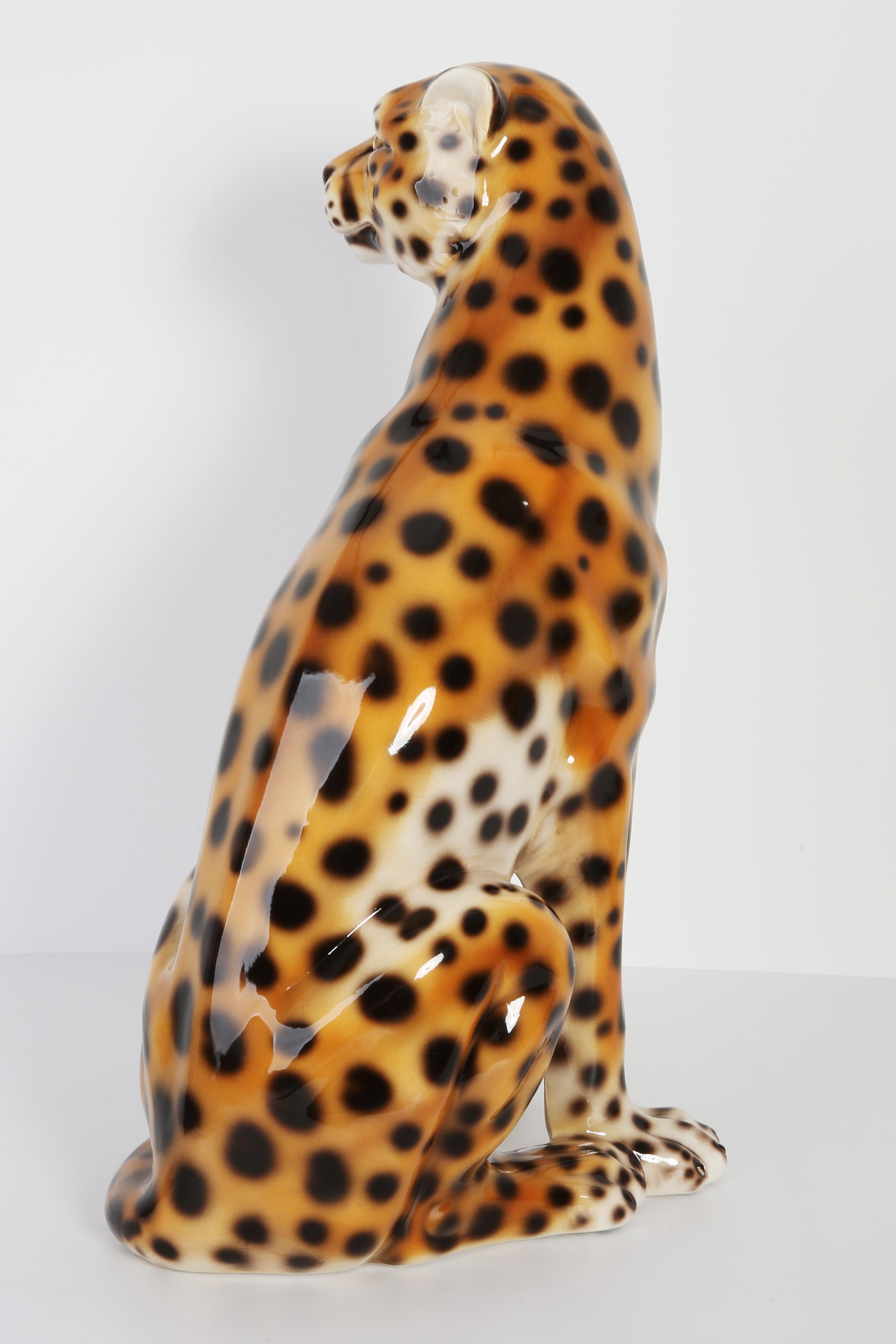 Italian Mid 20th Century Big Rare Ceramic Leopard Decorative Sculpture, Italy, 1960s