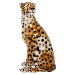 Mid 20th Century Big Rare Ceramic Leopard Decorative Sculpture, Italy, 1960s