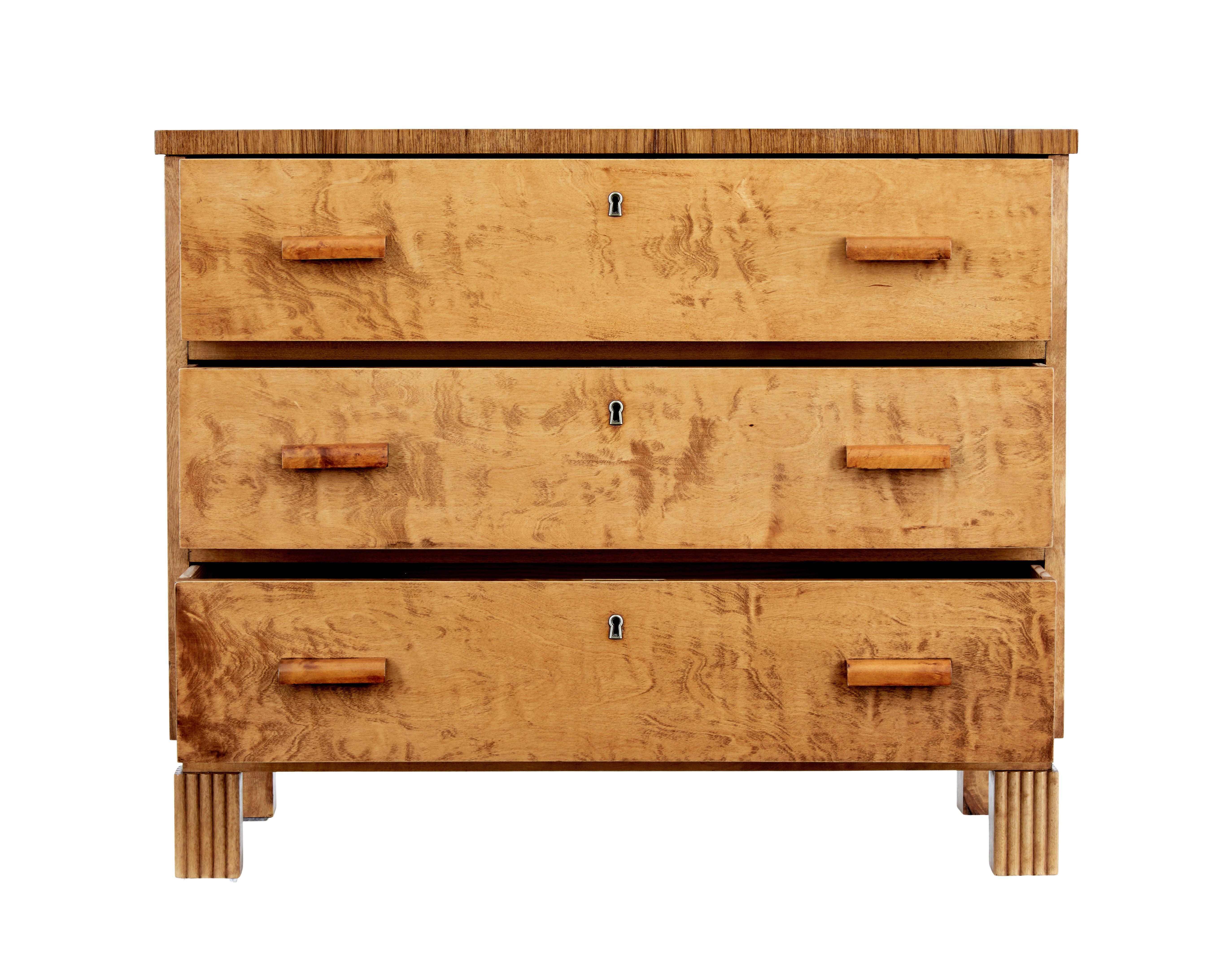 Hand-Carved Mid 20th Century Birch Chest of Drawers Axel Larsson