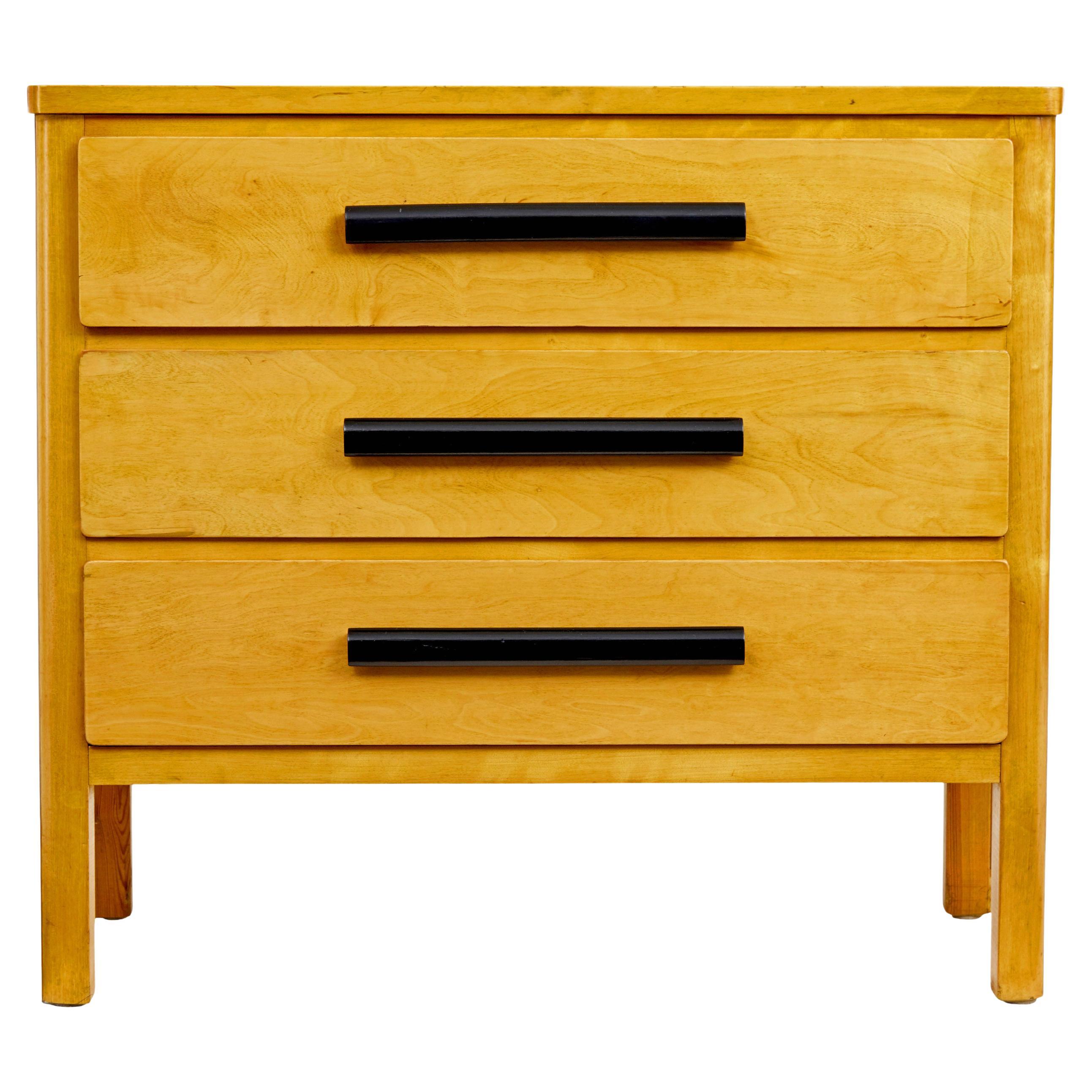 Cassettiera scandinava in betulla della metà del XX secolo