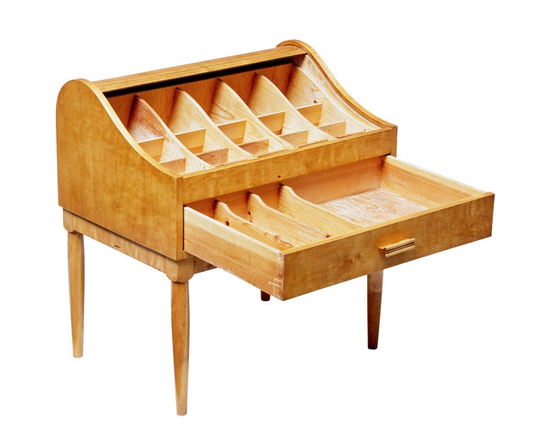 Mid 20th century birch tambour sewing box on stand For Sale at 1stDibs
