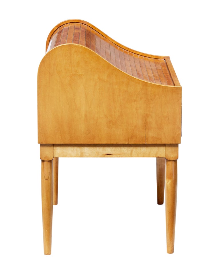 Mid 20th century birch tambour sewing box on stand For Sale at 1stDibs