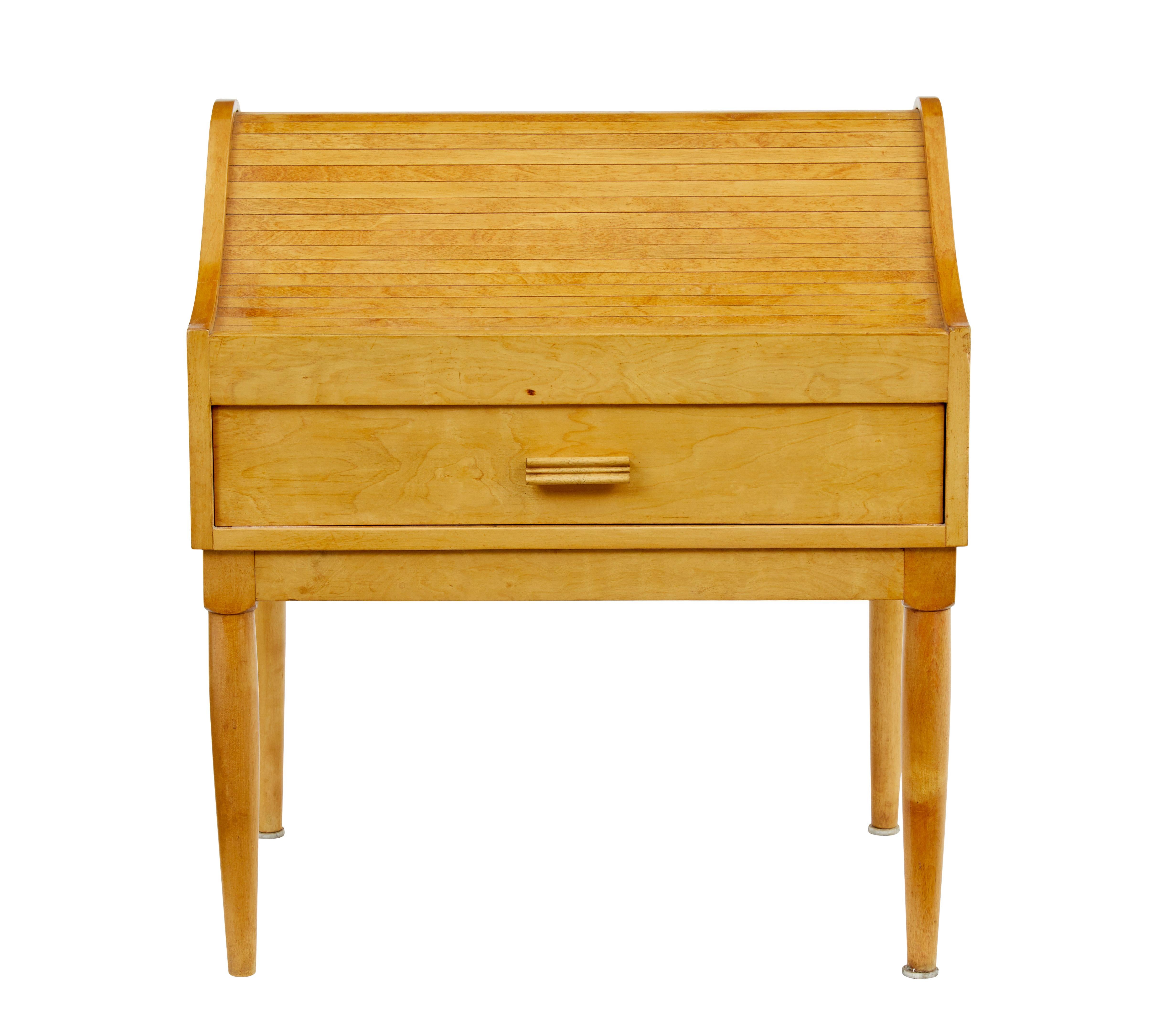 Swedish Mid 20th century birch tambour sewing box on stand For Sale