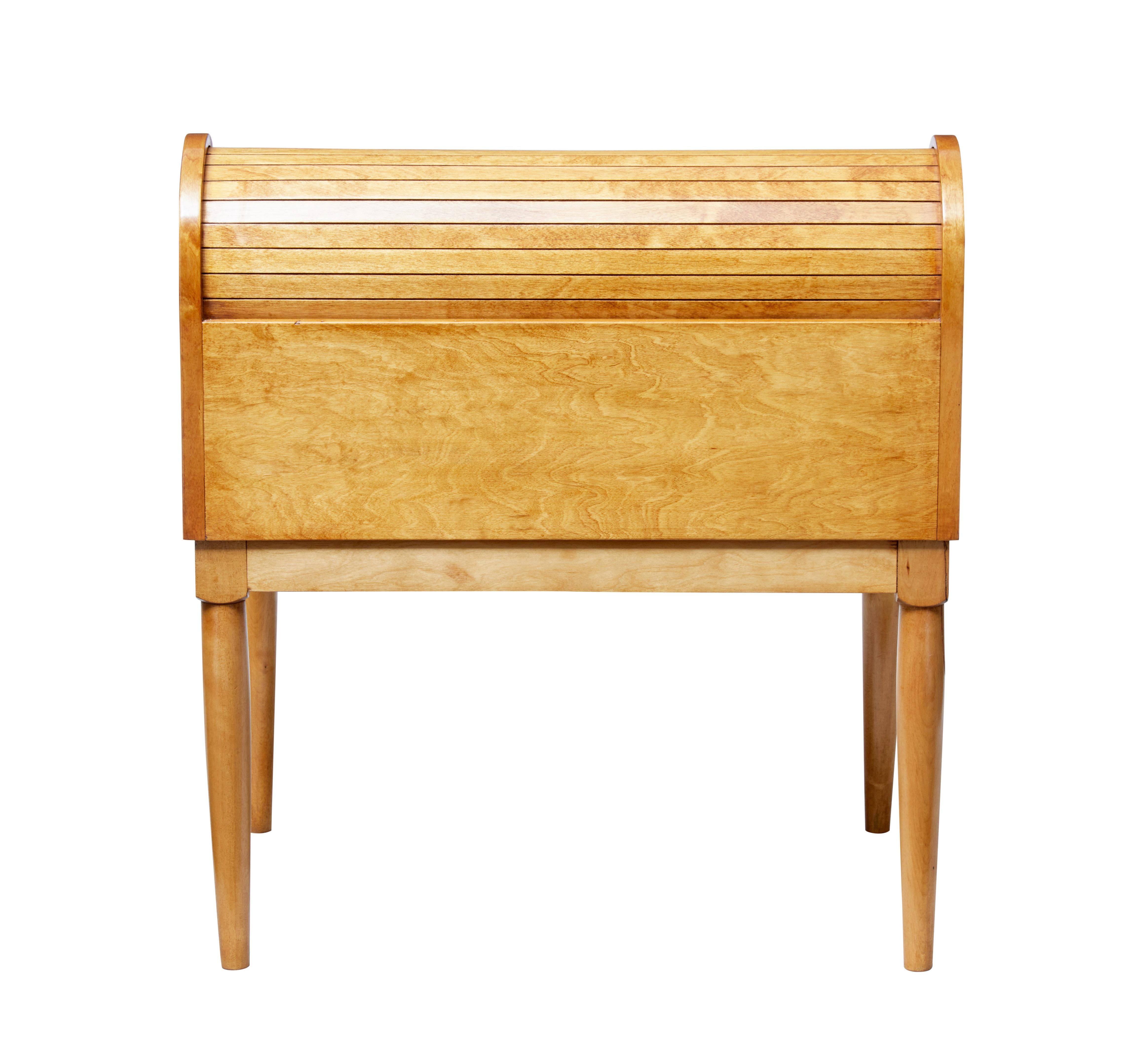 Woodwork Mid-20th Century Birch Tambour Sewing Box on Stand