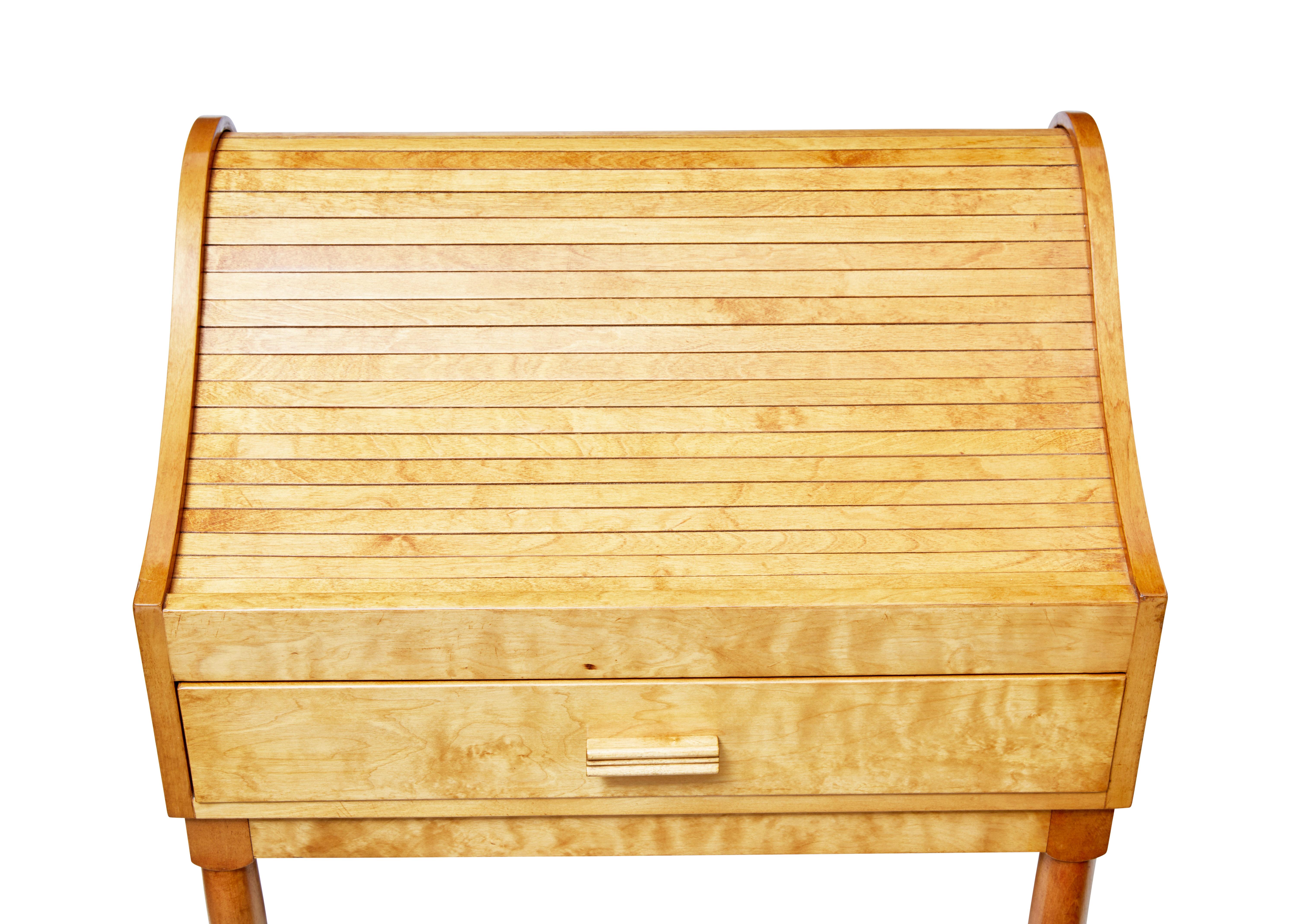 Mid-20th Century Birch Tambour Sewing Box on Stand 1