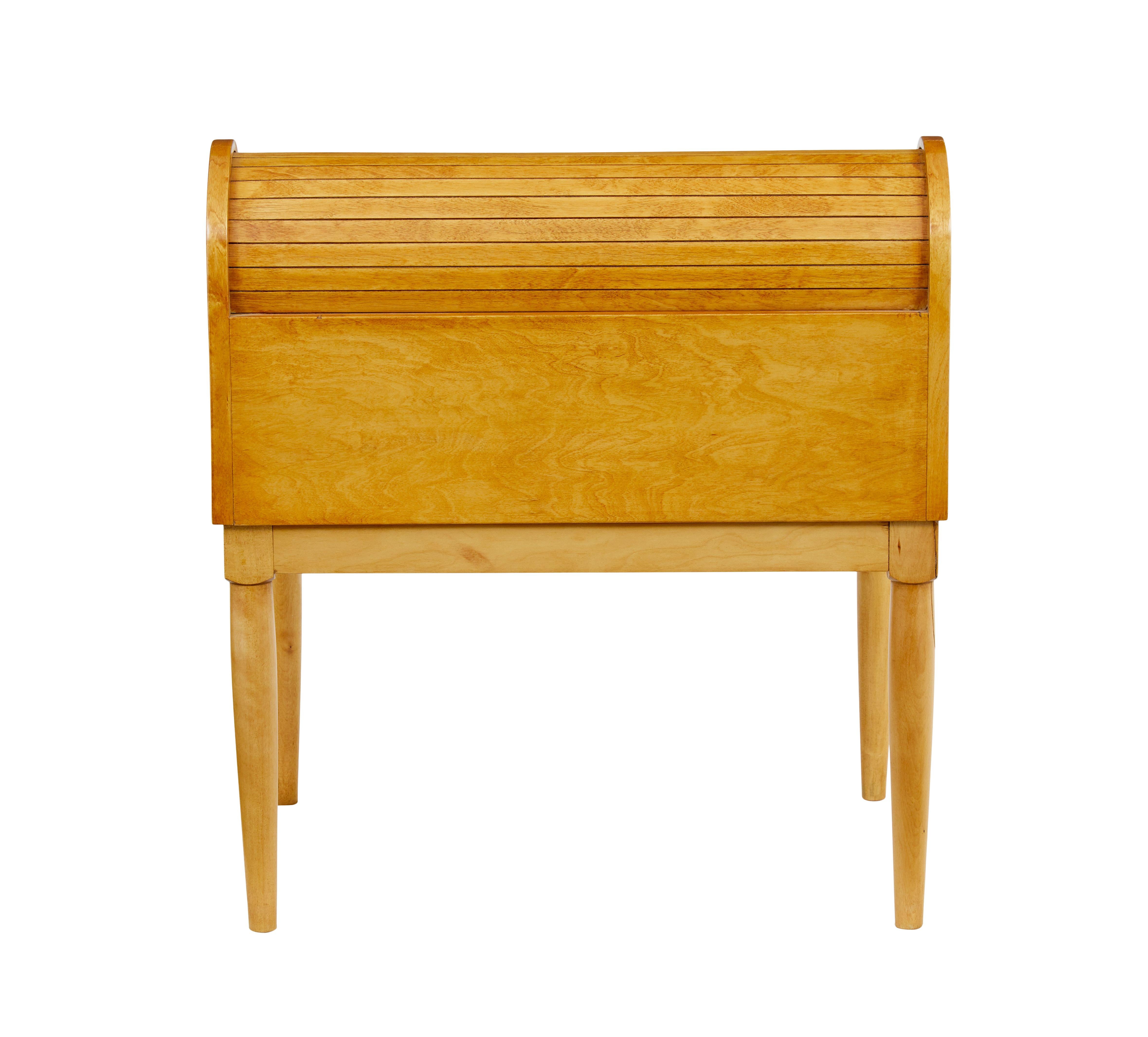 20th Century Mid 20th century birch tambour sewing box on stand For Sale