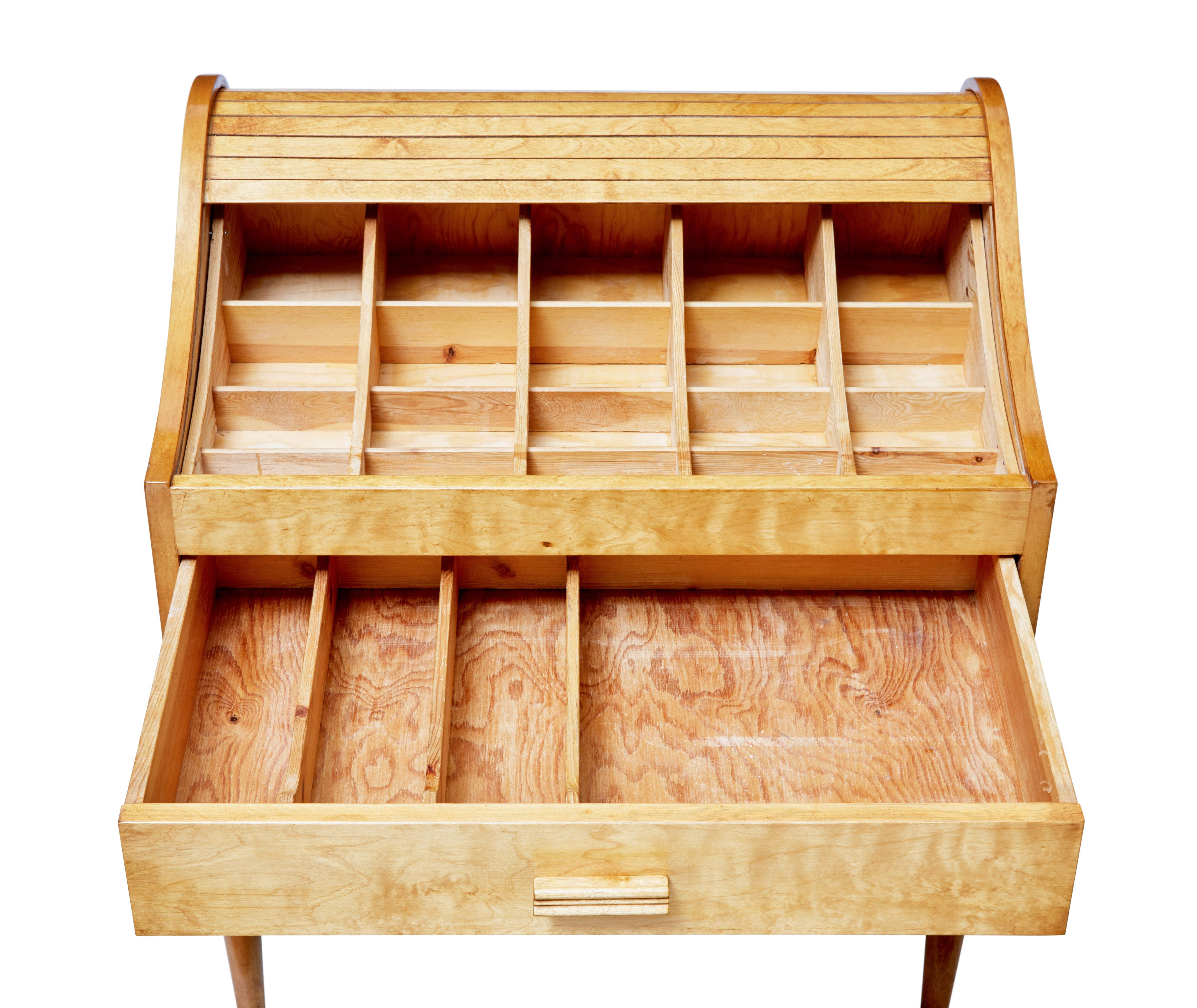 Mid-20th Century Birch Tambour Sewing Box on Stand 2