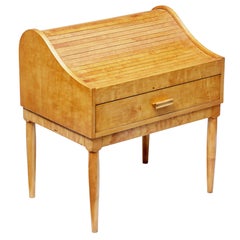 Mid-20th Century Birch Tambour Sewing Box on Stand