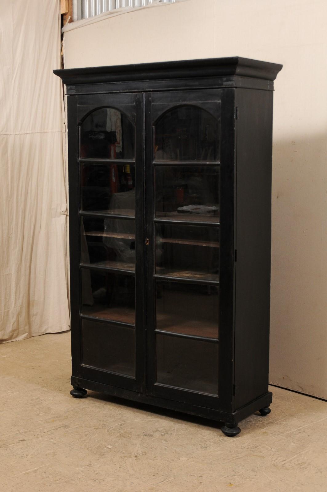 Wood Mid-20th Century Black British Colonial Tall Display Cabinet