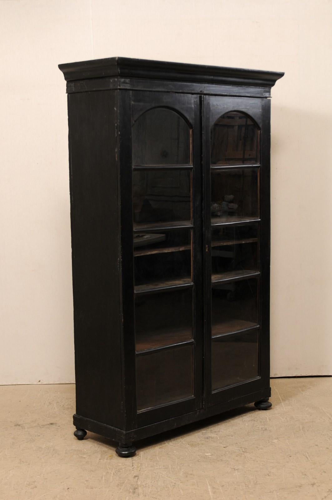 Mid-20th Century Black British Colonial Tall Display Cabinet 1