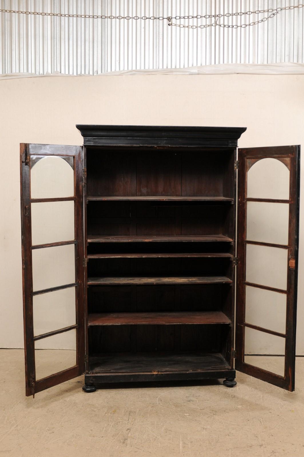 Mid-20th Century Black British Colonial Tall Display Cabinet 4