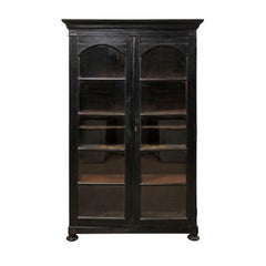 Vintage Mid-20th Century Black British Colonial Tall Display Cabinet