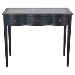 Mid-20th Century Black Console Desk with Curved Front and Original Leather Top