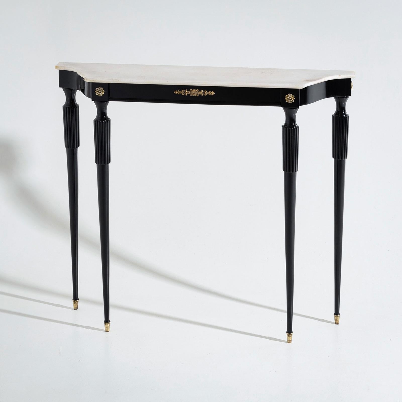 Mid-20th Century Black Console Table with White Stone Top, Italy For Sale 8