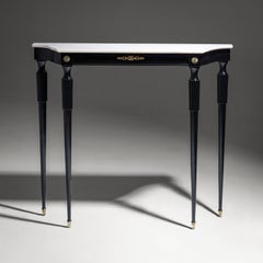 Mid-20th Century Black Console Table with White Stone Top, Italy