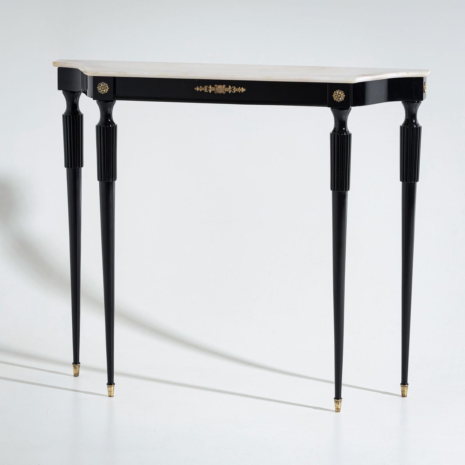 Italian Mid-20th Century Black Console Table with White Stone Top, Italy For Sale