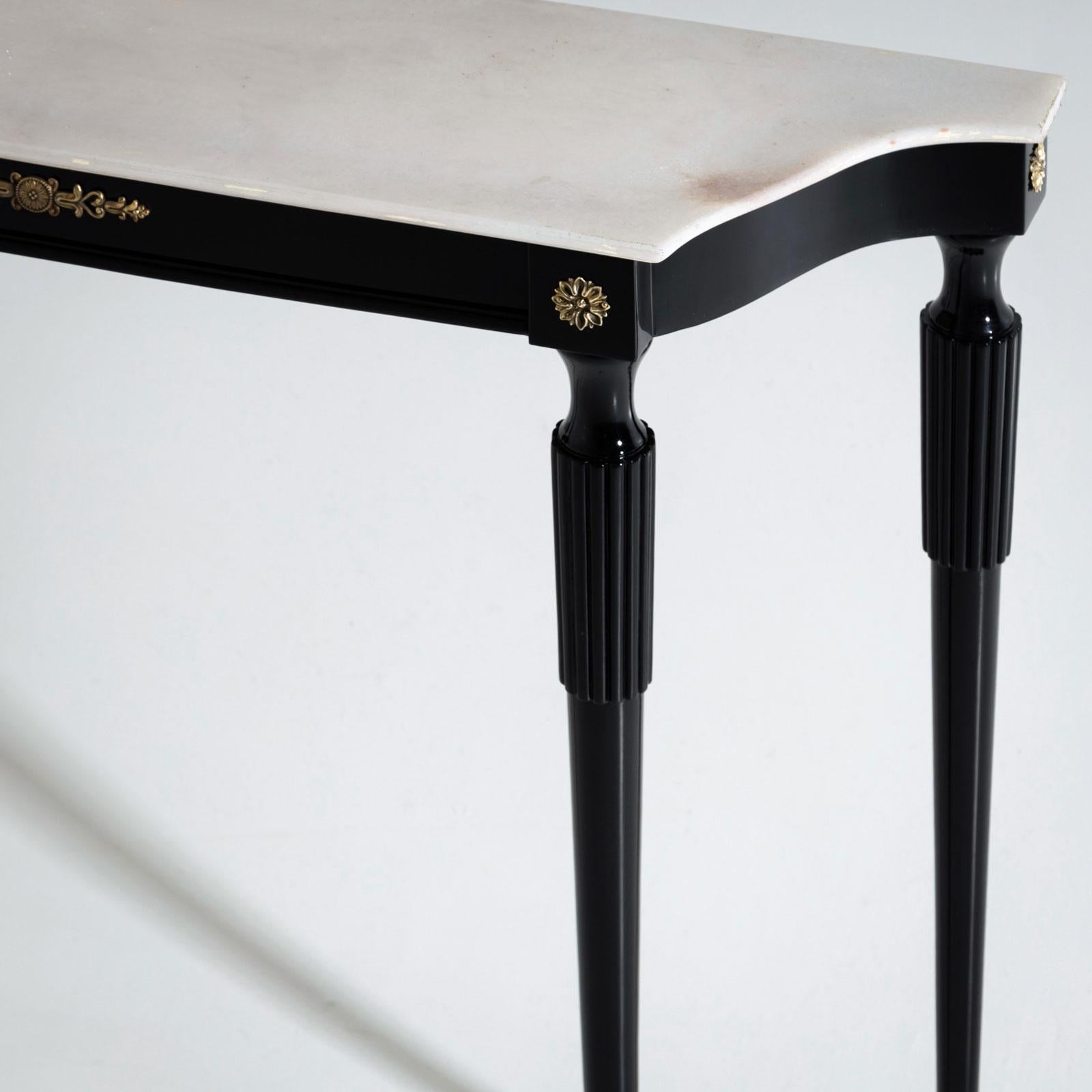 Mid-20th Century Black Console Table with White Stone Top, Italy For Sale 1