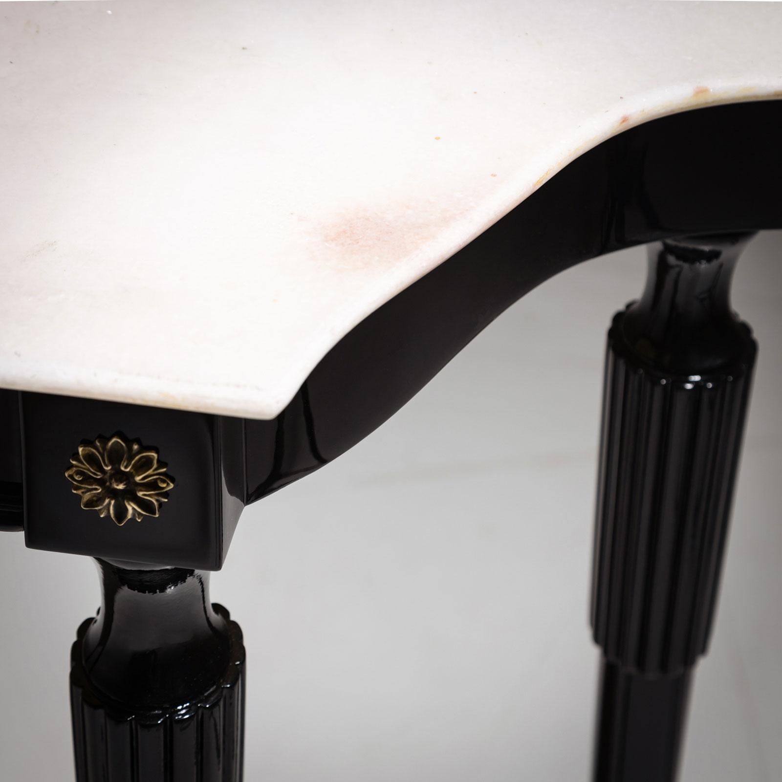 Mid-20th Century Black Console Table with White Stone Top, Italy For Sale 3