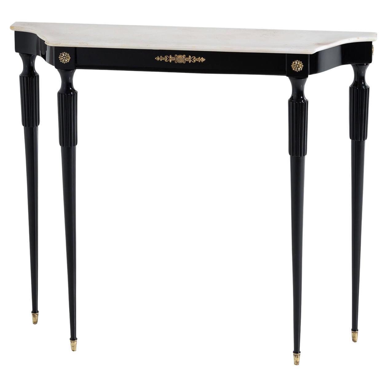Mid-20th Century Black Console Table with White Stone Top, Italy