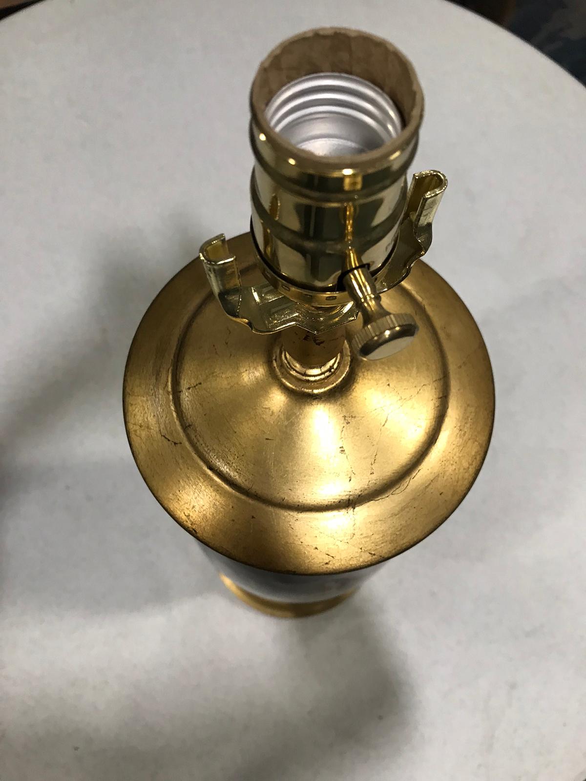 Mid-20th Century Black Decoupage Lamp on Custom Giltwood Base For Sale 8
