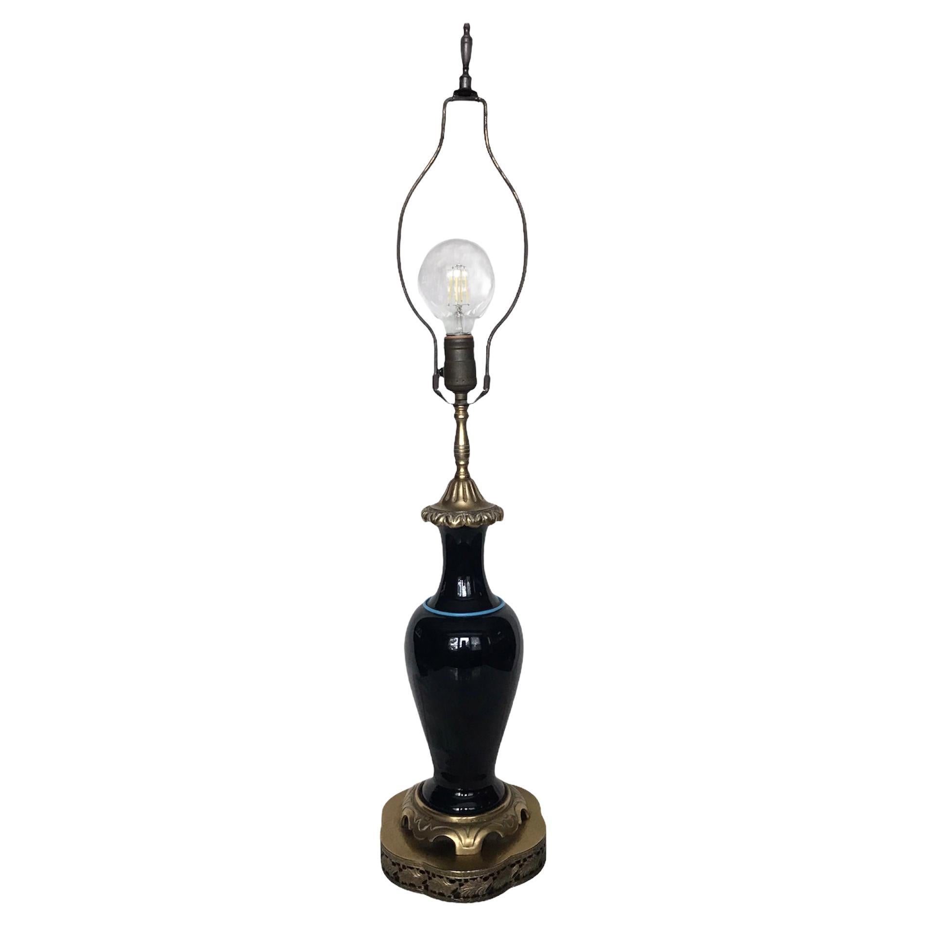 Mid 20th Century Black Glass Table Lamp For Sale