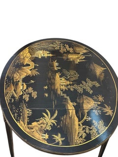 Mid-20th Century Black Lacquer Chinoiserie Drop-Leaf Table With Drawers