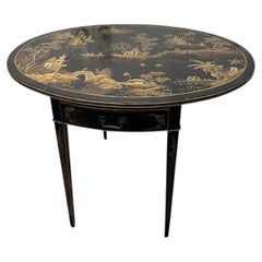 Mid-20th Century Black Lacquer Chinoiserie Drop-Leaf Table With Drawers