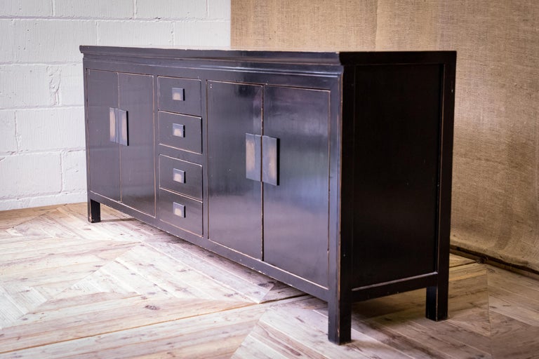 Mid20th Century Black Lacquered Sideboard Storage with Bronze