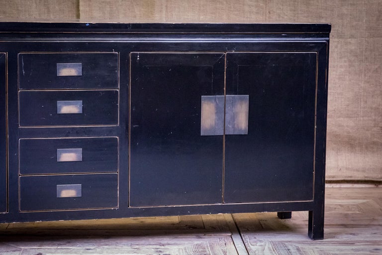 Mid20th Century Black Lacquered Sideboard Storage with Bronze