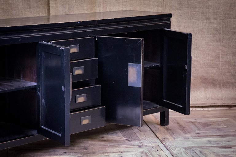 Mid20th Century Black Lacquered Sideboard Storage with Bronze