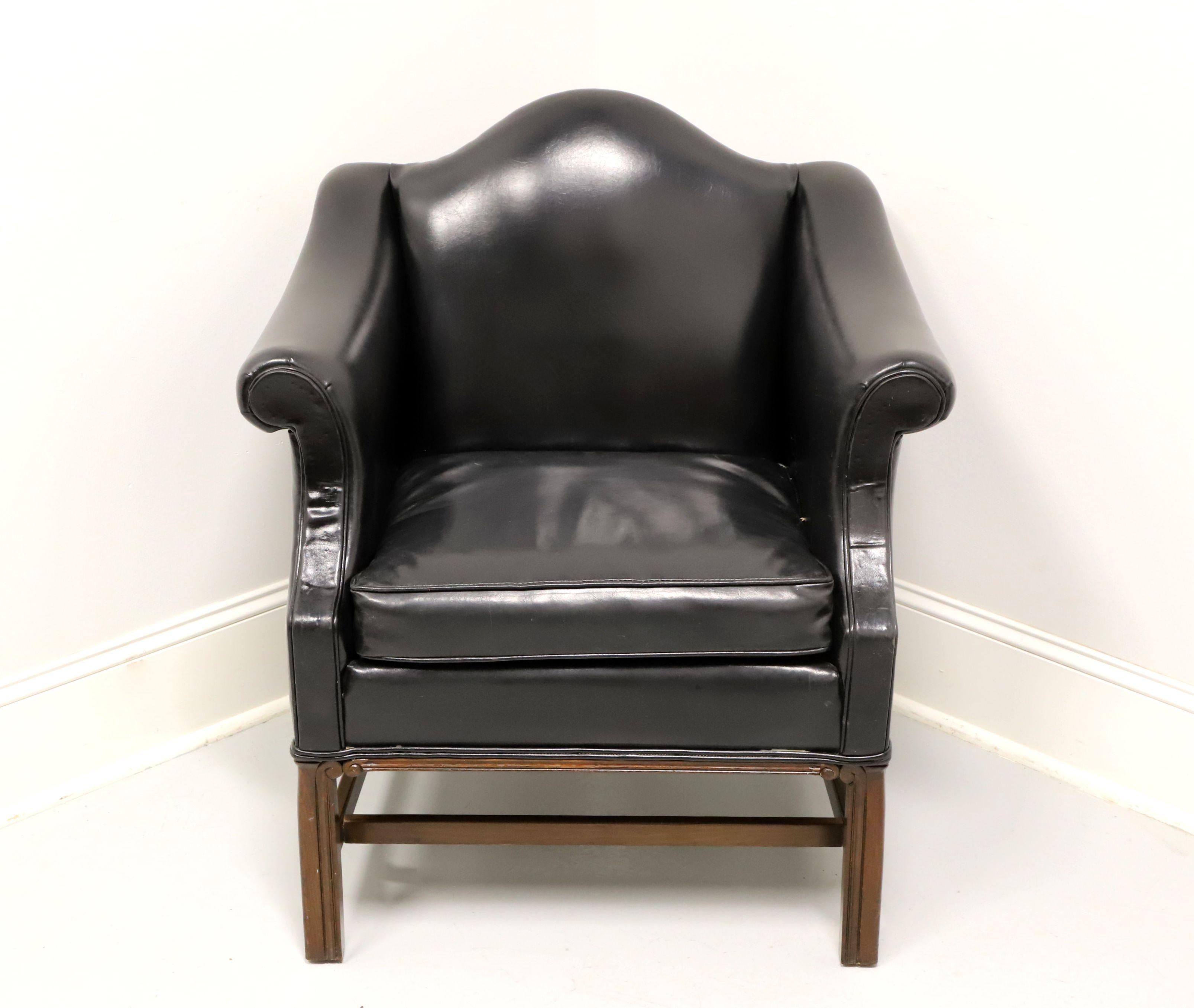 Mid 20th Century Black Leather Chippendale Style Club Chair For Sale at 1stDibs