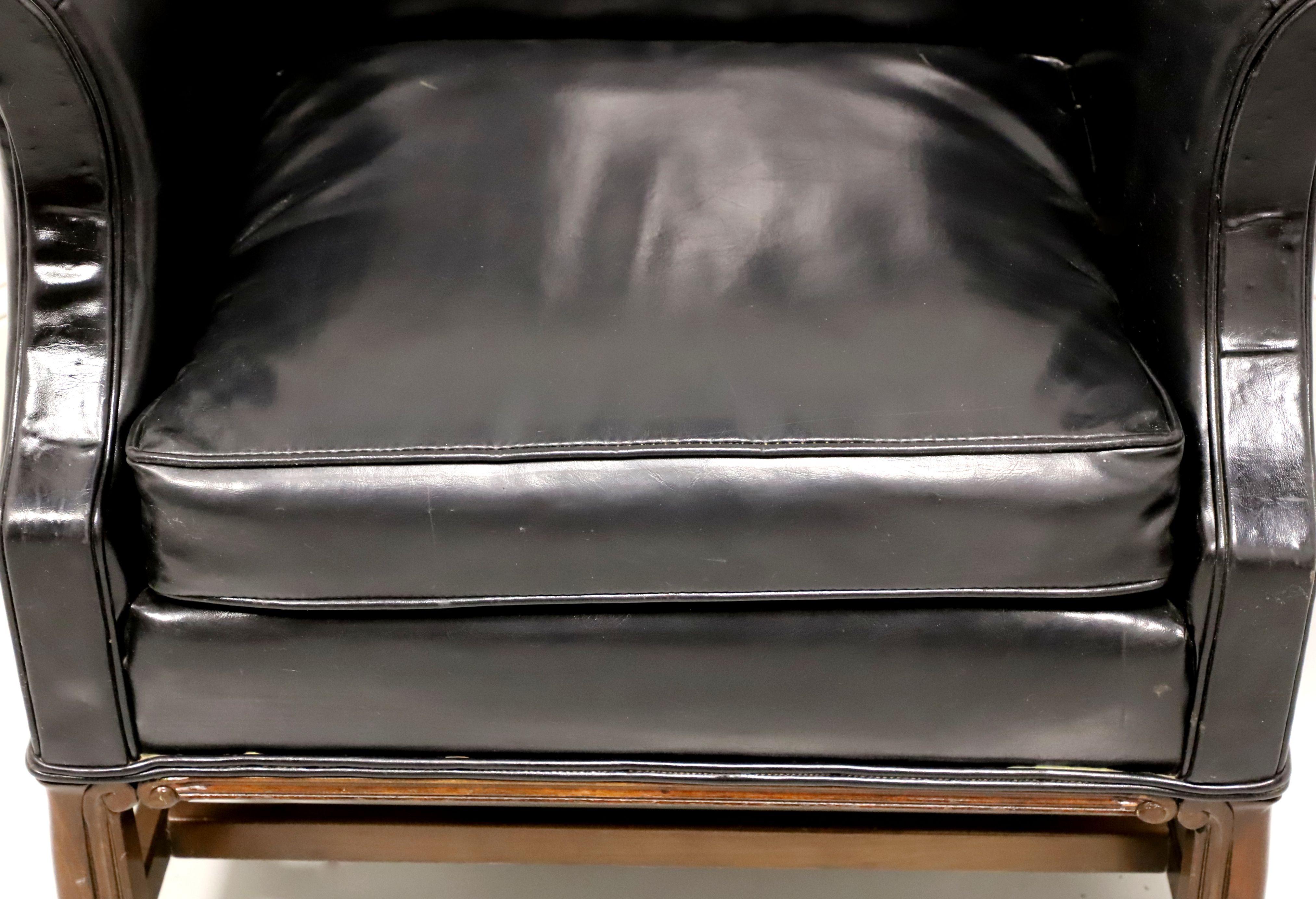 Mid 20th Century Black Leather Chippendale Style Club Chair For Sale at